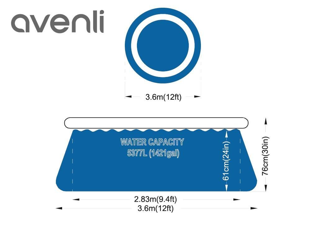 Avenli Pool Prompt Set Pool Ø 360 x 76 cm (Aufstellpool mit aufblasbarem Ring, Quick Up Pool ohne Pumpe), Swimmingpool auch als Ersatzpool geeignet