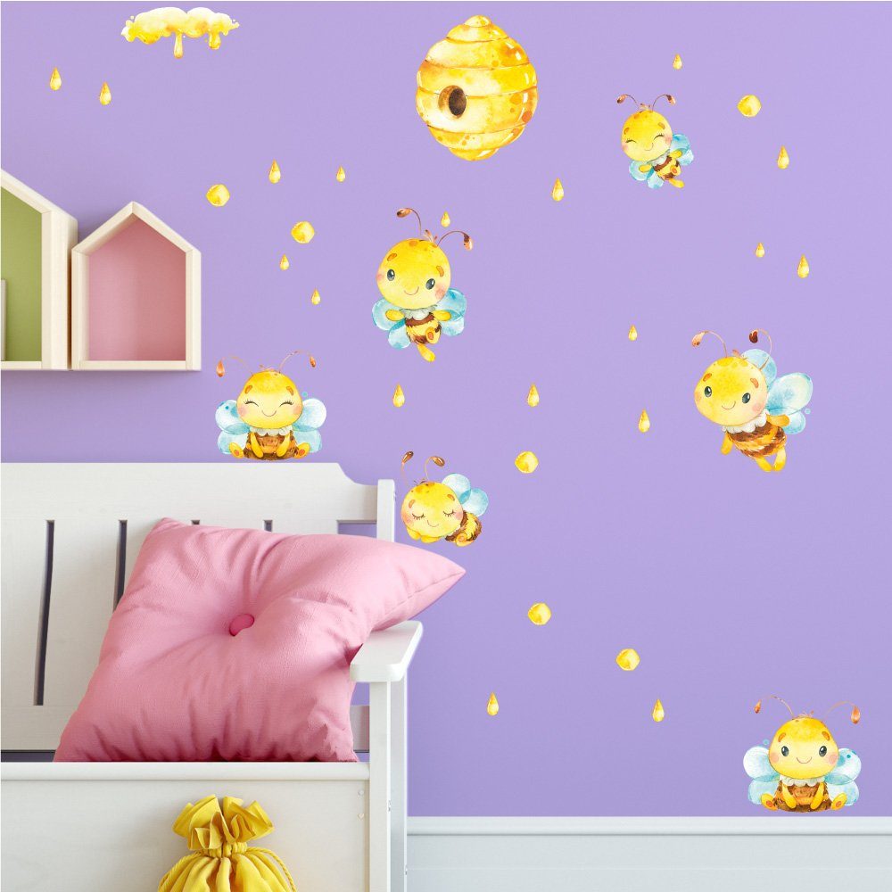 Sunnywall Wandtattoo Bienen - Bee- Wandtattoo Kinderzimmer Baby Wandaufkleber (6 St), konturgeschnitten