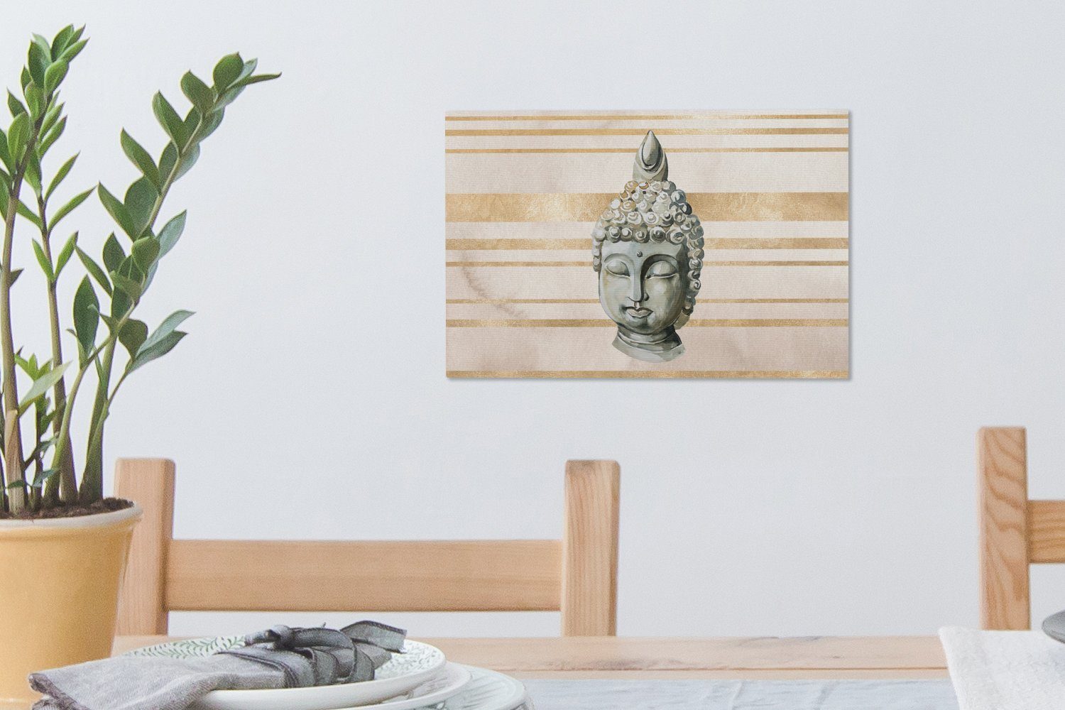 - Kopf Buddha Leinwandbild Leinwandbilder, Wandbild St), Aufhängefertig, OneMillionCanvasses® 30x20 cm Wanddeko, (1 - Weiß,