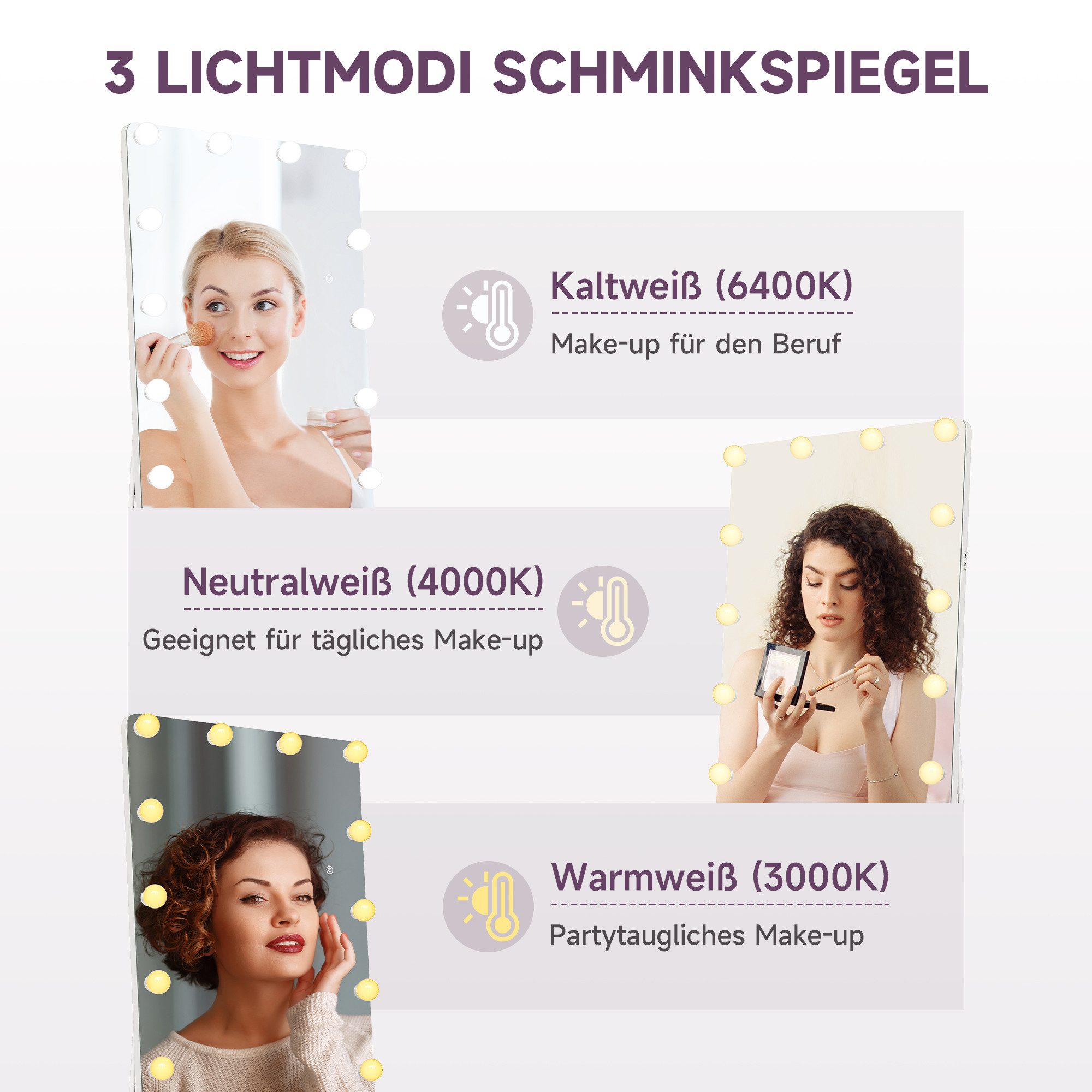 SONNI Wandspiegel Ganzkörperspiegel mit LED Beleuchtung,BxH:600x1600mm, in 3 Farben – Bild 5 von 5
