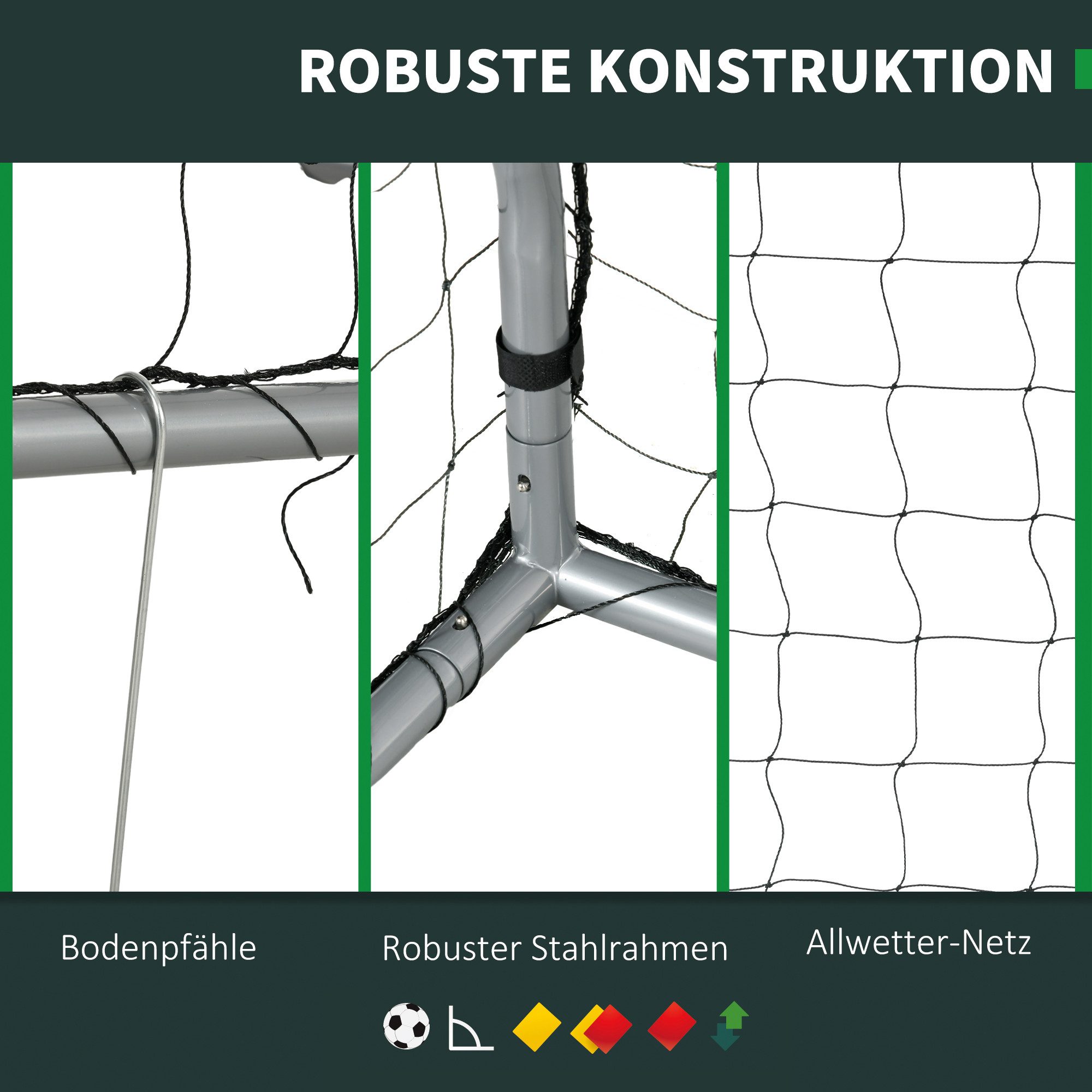 SPORTNOW Fußballtor Fußballtor mit PE-Netzgewebe, Fußball-Tor für Kinder, Stahl, Grau (Fußball-Tor, 1 St., PE-Netzgewebe), 240 x 85 x 160 cm, Stahl, PE, für Gar – Bild 5 von 5