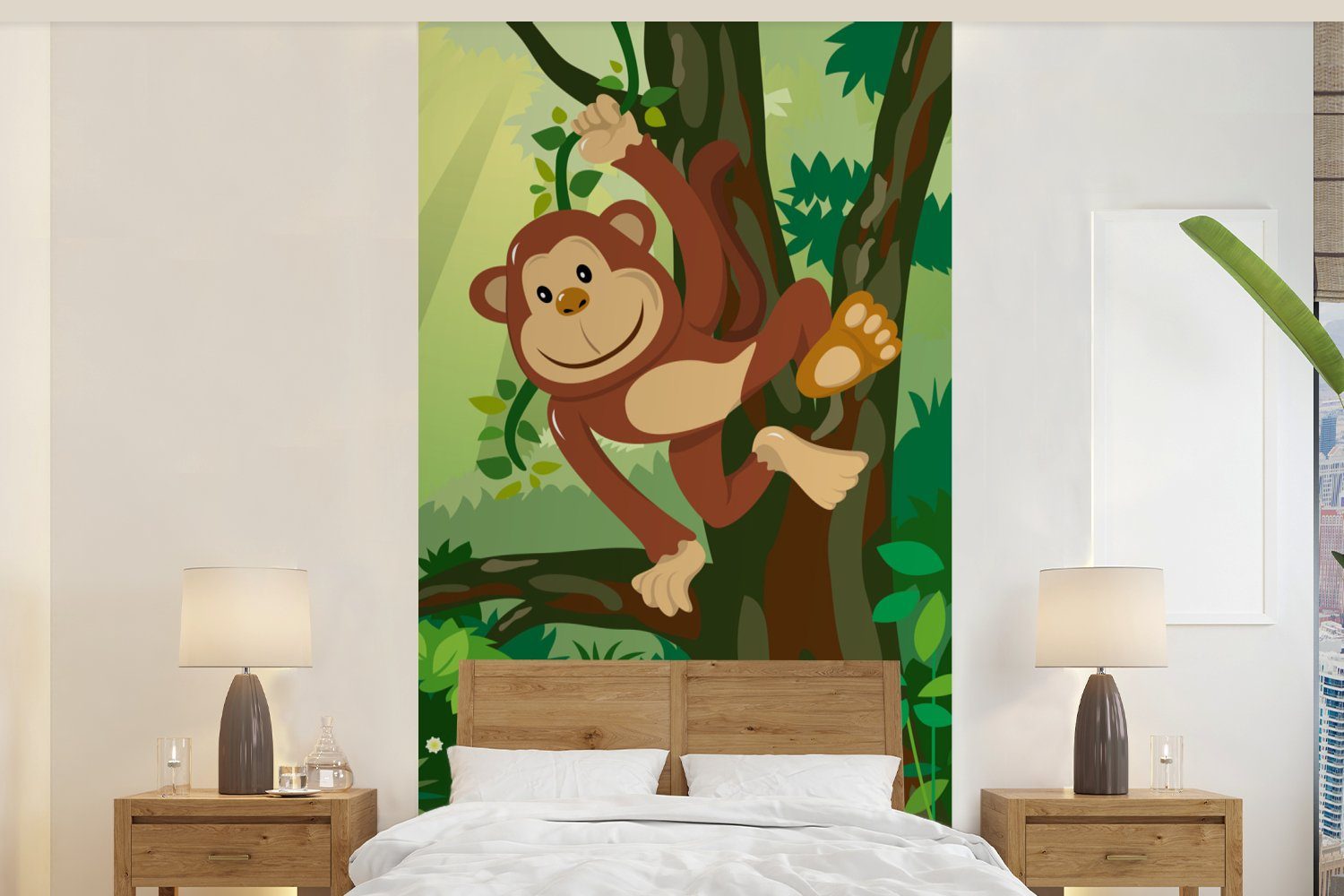 Wohnzimmer - Affe Kinder, (2 Küche, Vliestapete Matt, bedruckt, - für Mädchen Blumen MuchoWow Jungen Fototapete Schlafzimmer Dschungel - - Fototapete - St),