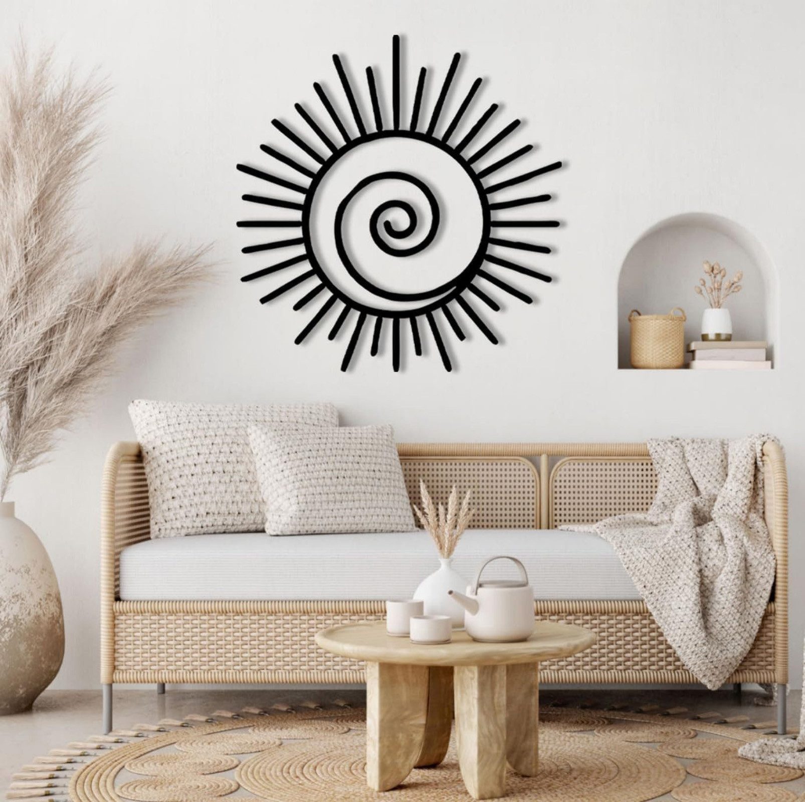 Jumpeak Wanddekoobjekt Sonne und Möwe Metall Kunst Wanddekor, Abstrakter Sonnenaufgang, Sonne, Metall,4 Farben,2 Modelle,Wanddekoration wohnzimmer,Linien