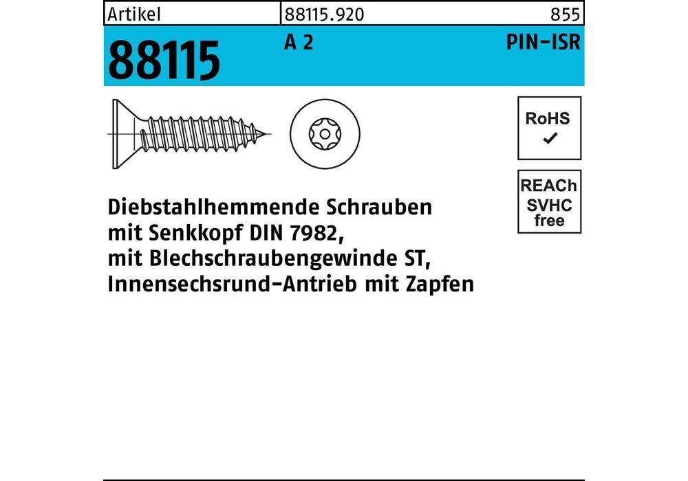 Senkschraube Schraube R 88115 diebstahlh. Seko ISR Zapfen 3,5 x 25 A 2 | Schrauben