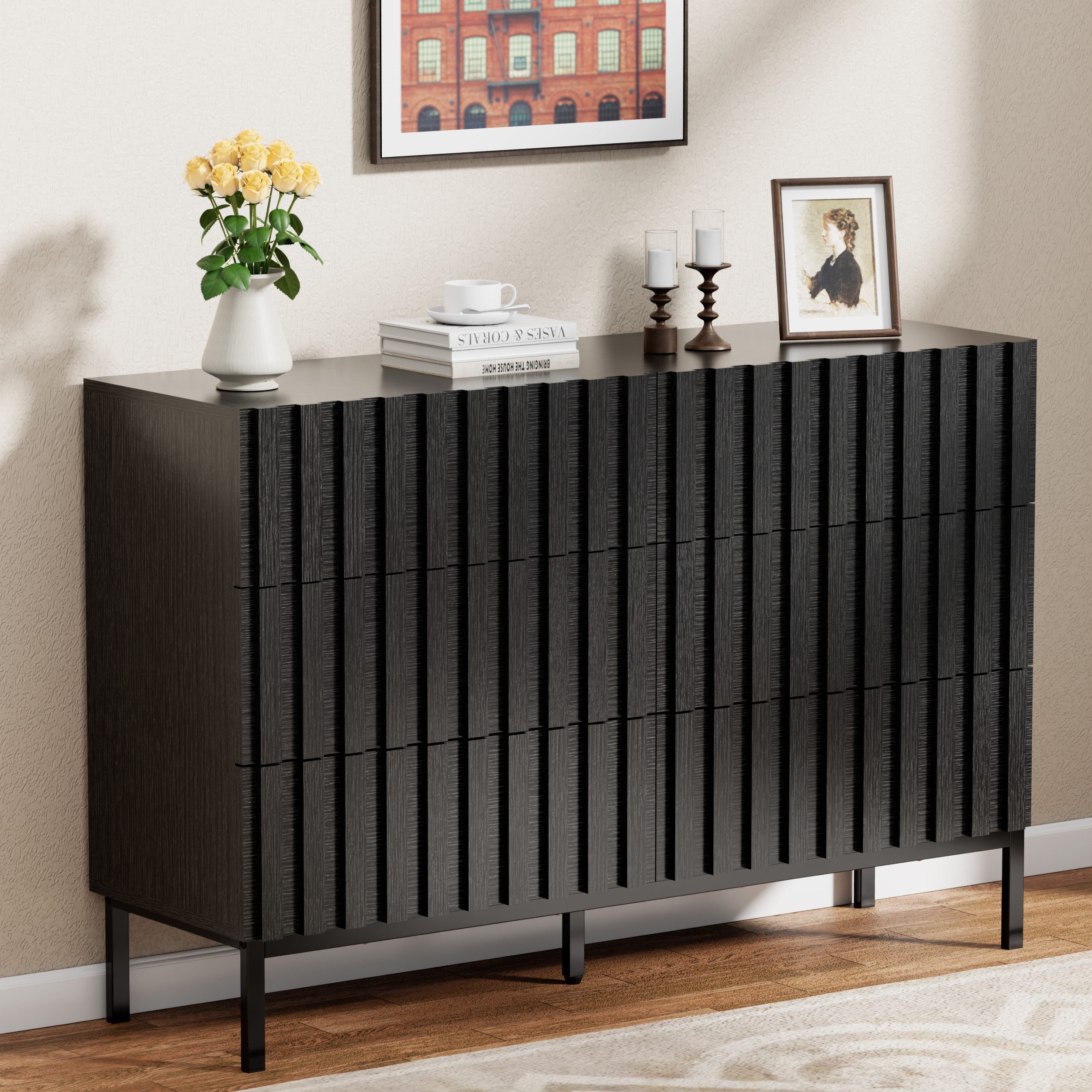 UEV Kommode schmal mit Schubladen, Sideboard für Wohnzimmer Schlafzimmer Flur (Packung, Aufbewahrungsschrank), Kippsicherung, Aufbewahrungskommode, TV Board Schubladenschrank Buffet
