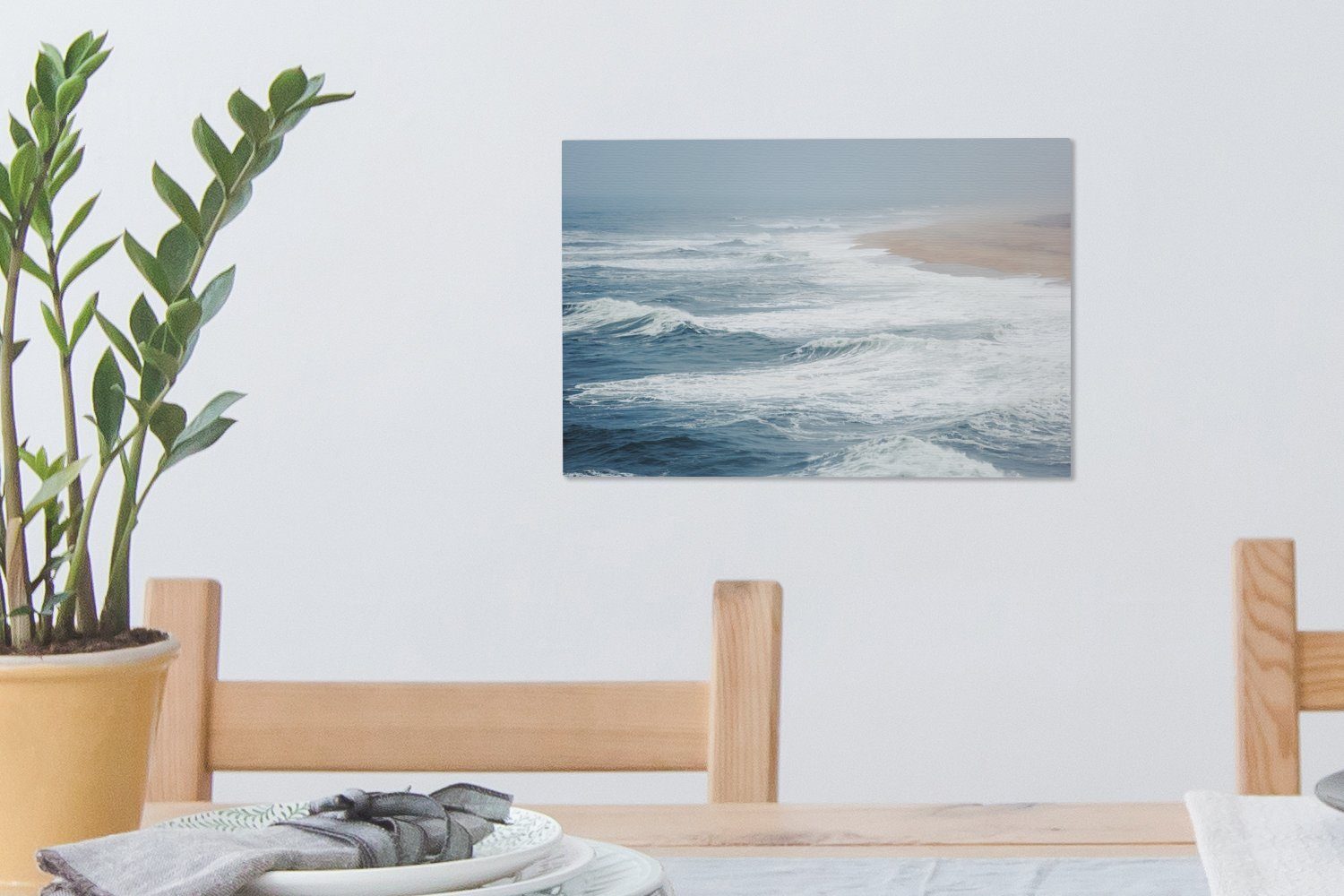 OneMillionCanvasses® Strand, 30x20 St), - - - Wandbild Wasser cm Meer Aufhängefertig, Wanddeko, (1 Leinwandbild Leinwandbilder, Wellen