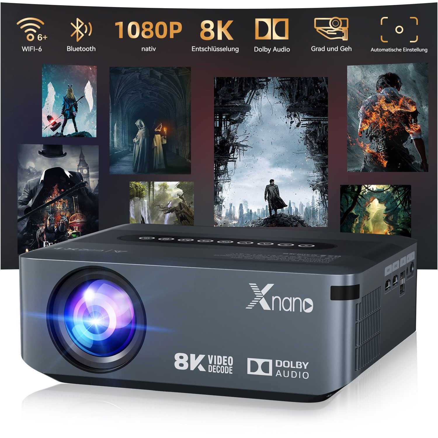 XNANO X1 Projektor, Android 9, Full HD 1080P, 300 ANSI, WiFi, Tragbarer LCD-Beamer (300 lm, 1000:1, 1920 x 1080 px, Dolby Audio, BT5.0, 8K/4K@24fps Unterstützung)