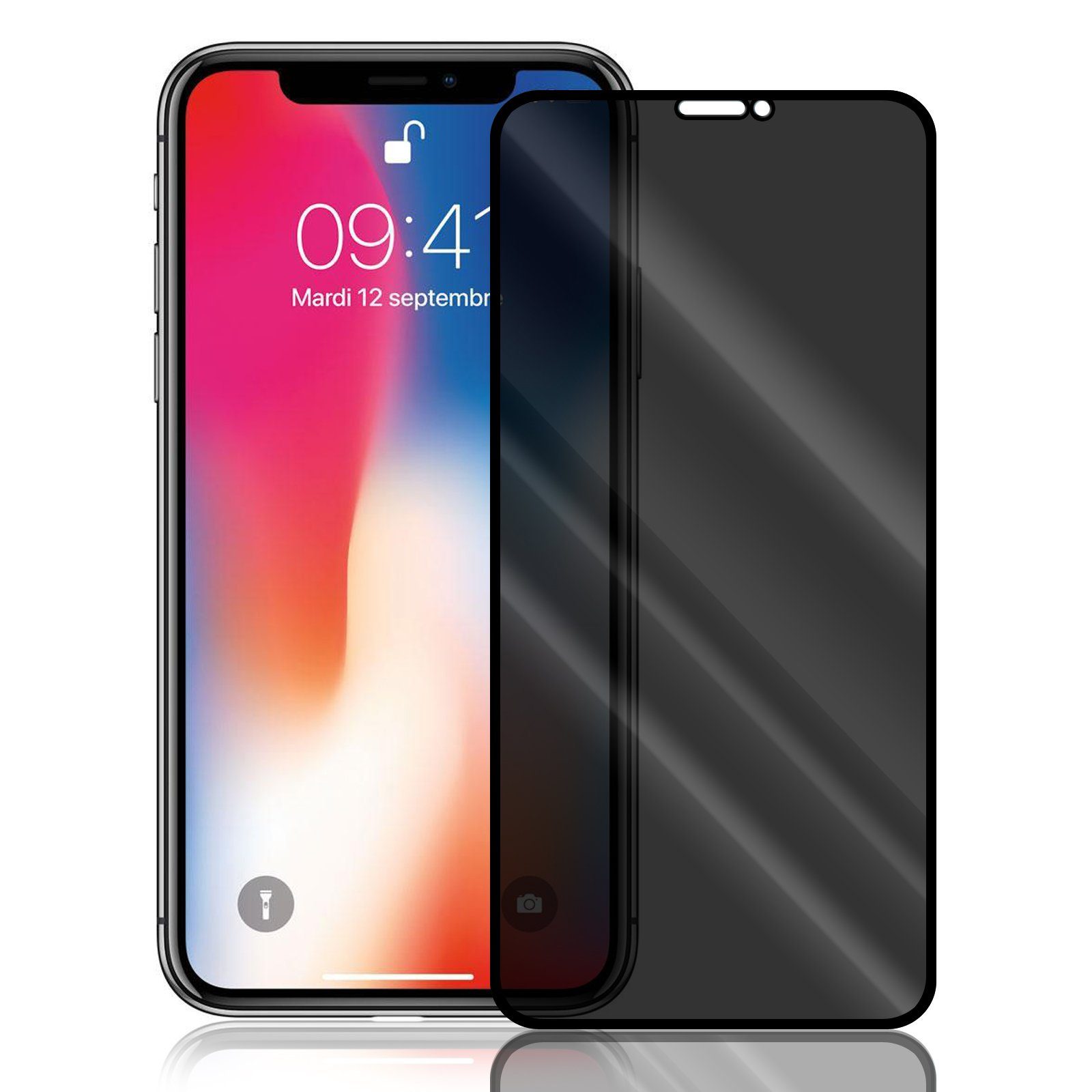 Numerva Schutzfolie Panzer Folie für Apple iPhone XS Max Echt Glas Folie, (1x Schutzfolie 2x Reinigungstücher), Anti Spy Schutzfolie Blickschutz Glasfolie Sichtschutzfolie