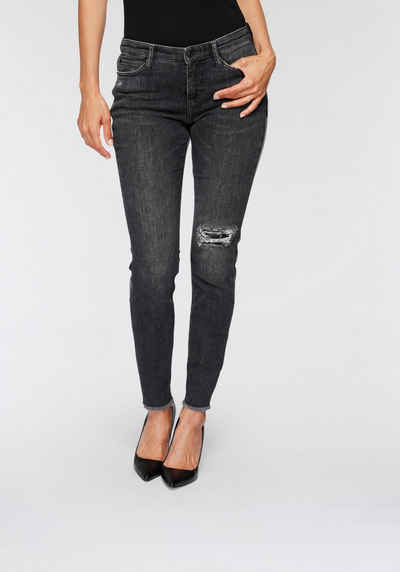 MAC Skinny-fit-Jeans »Skinny Leather-Back« Vorne Jeans im Rücken Lederimitat und mit unterlegten Destroyed-Effekten