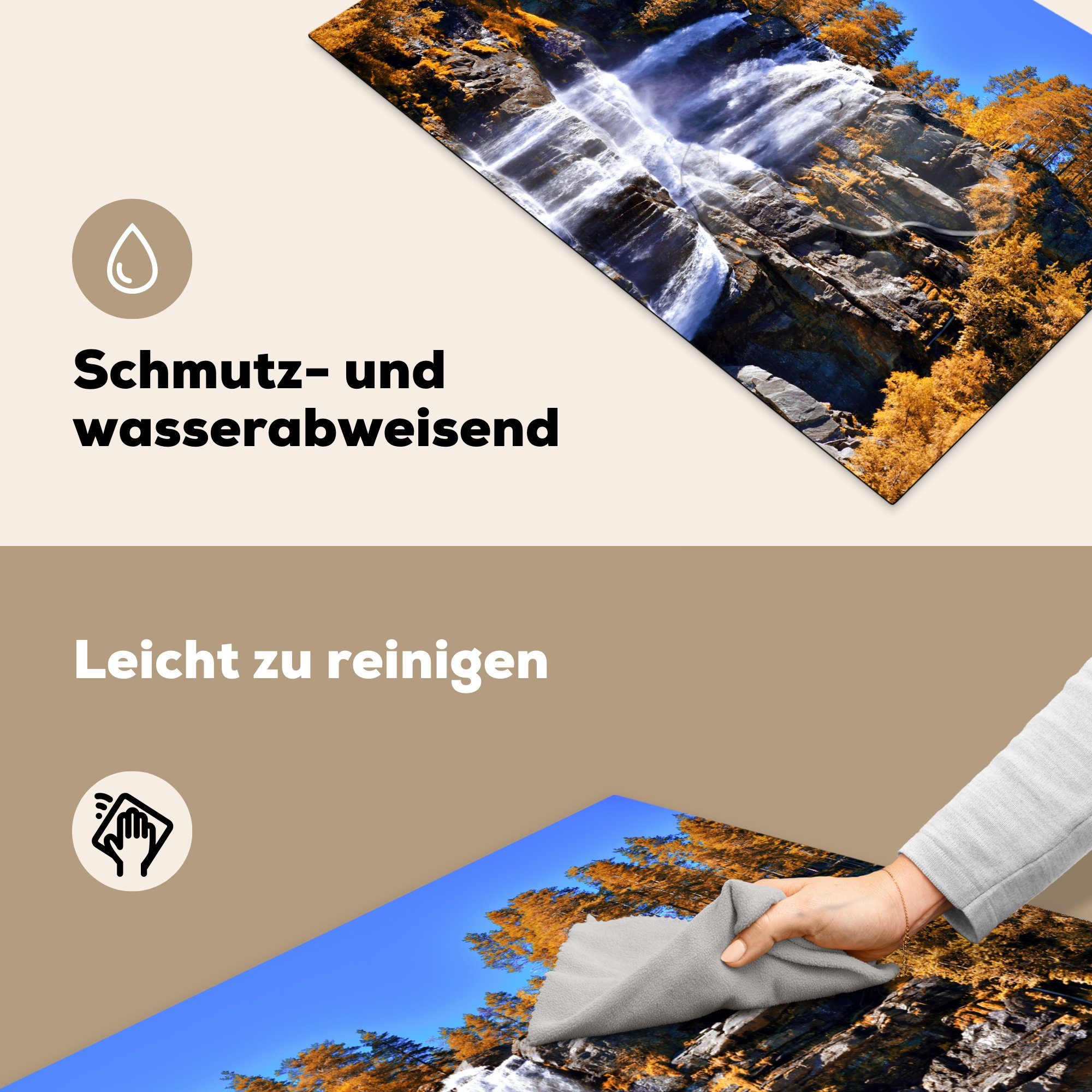 MuchoWow Herdblende-/Abdeckplatte Wasserfall - Norwegen küche, Vinyl, - (1 Schutz 81x52 Ceranfeldabdeckung tlg), die cm, Induktionskochfeld für Natur