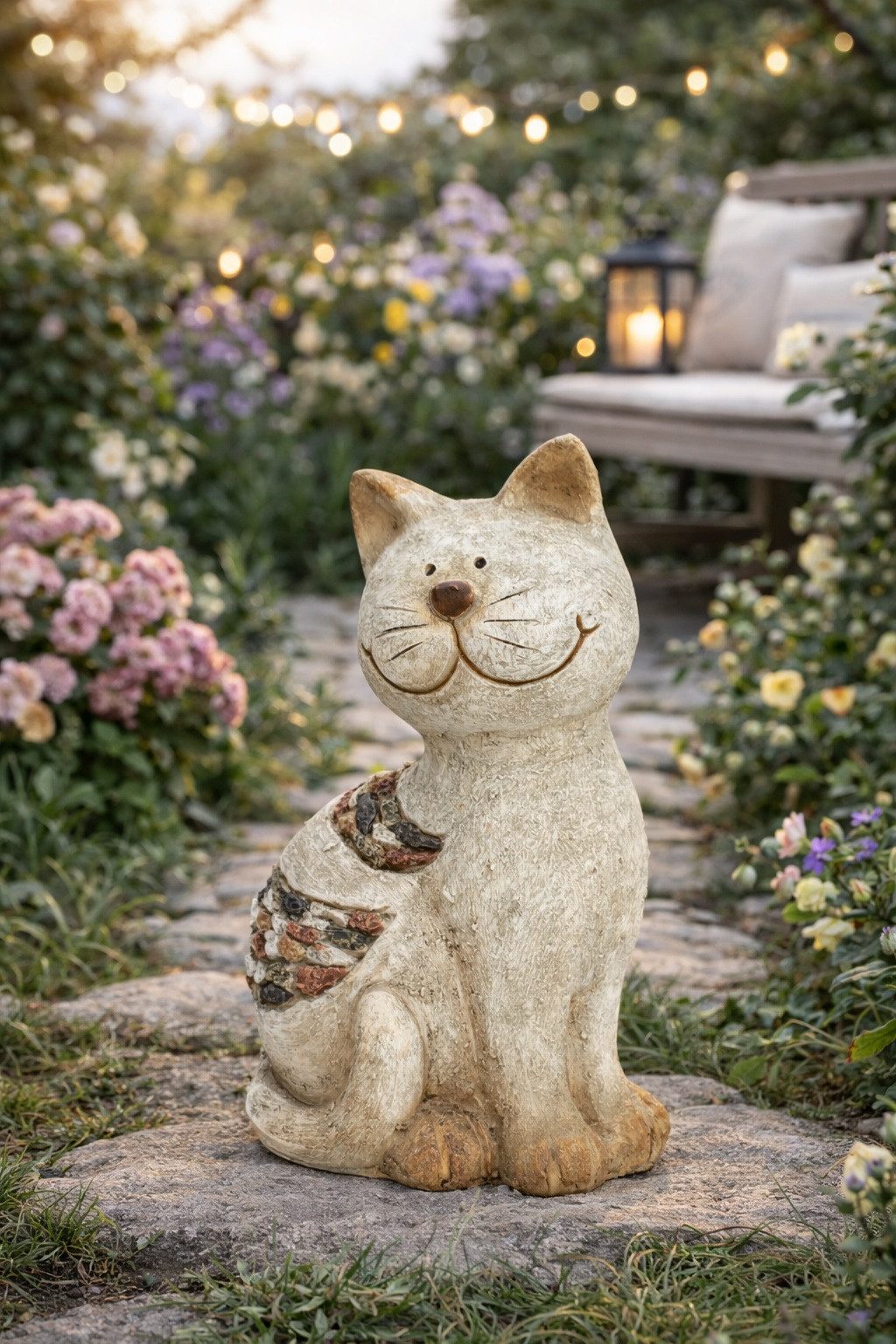 Geschenk-Himmel Gartenfigur Gartenfigur Katze 21,5 cm grau-braun aus Polyresin Dekofigur Garten