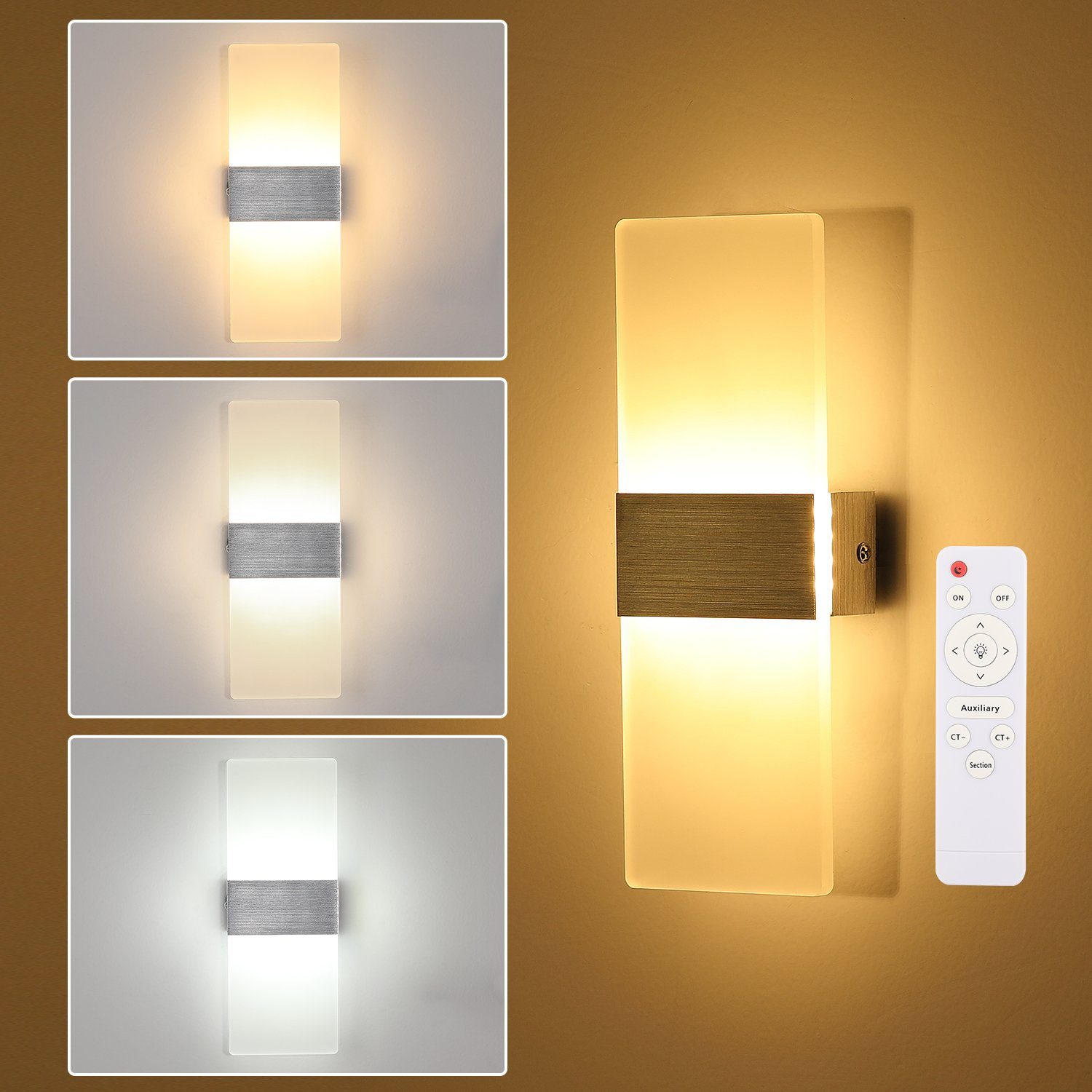 integriert, Weiß/Warm Acryl oyajia Wandbeleuchtung Wandleuchte Wandbeleuchtung Kalt fest Modern, Modern LED Dimmbar LED Wandlampe Wandlampe Weiß/Neutral Acryl Licht, 3000-6000K, LED 12W