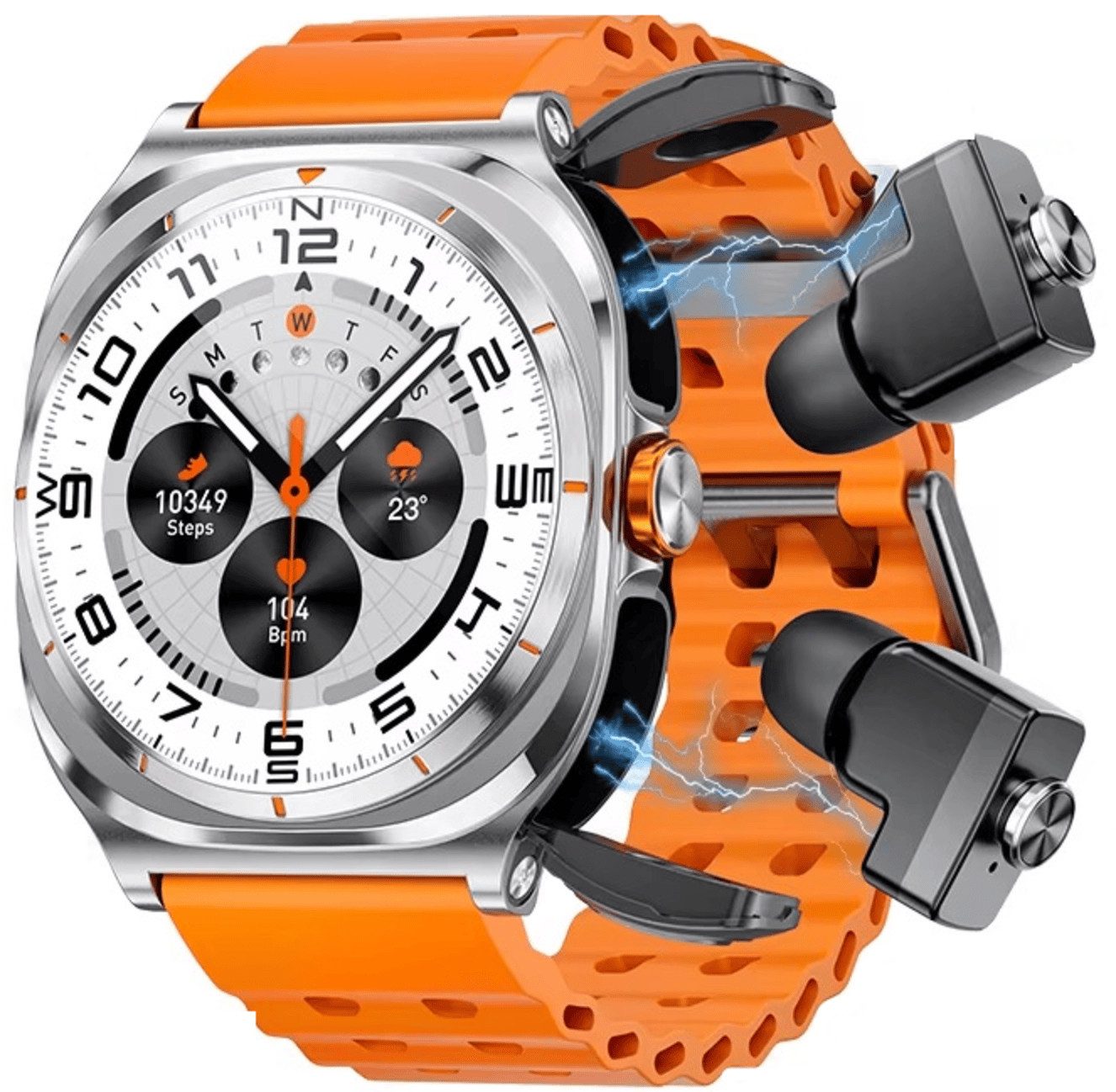 Nagham Ghazal Aswad Smartwatch Amoled BT Anruf Outdoor Sport Kompass Elegant 2025 Smartwatch (3,9cm cm), Ink. Earbuds