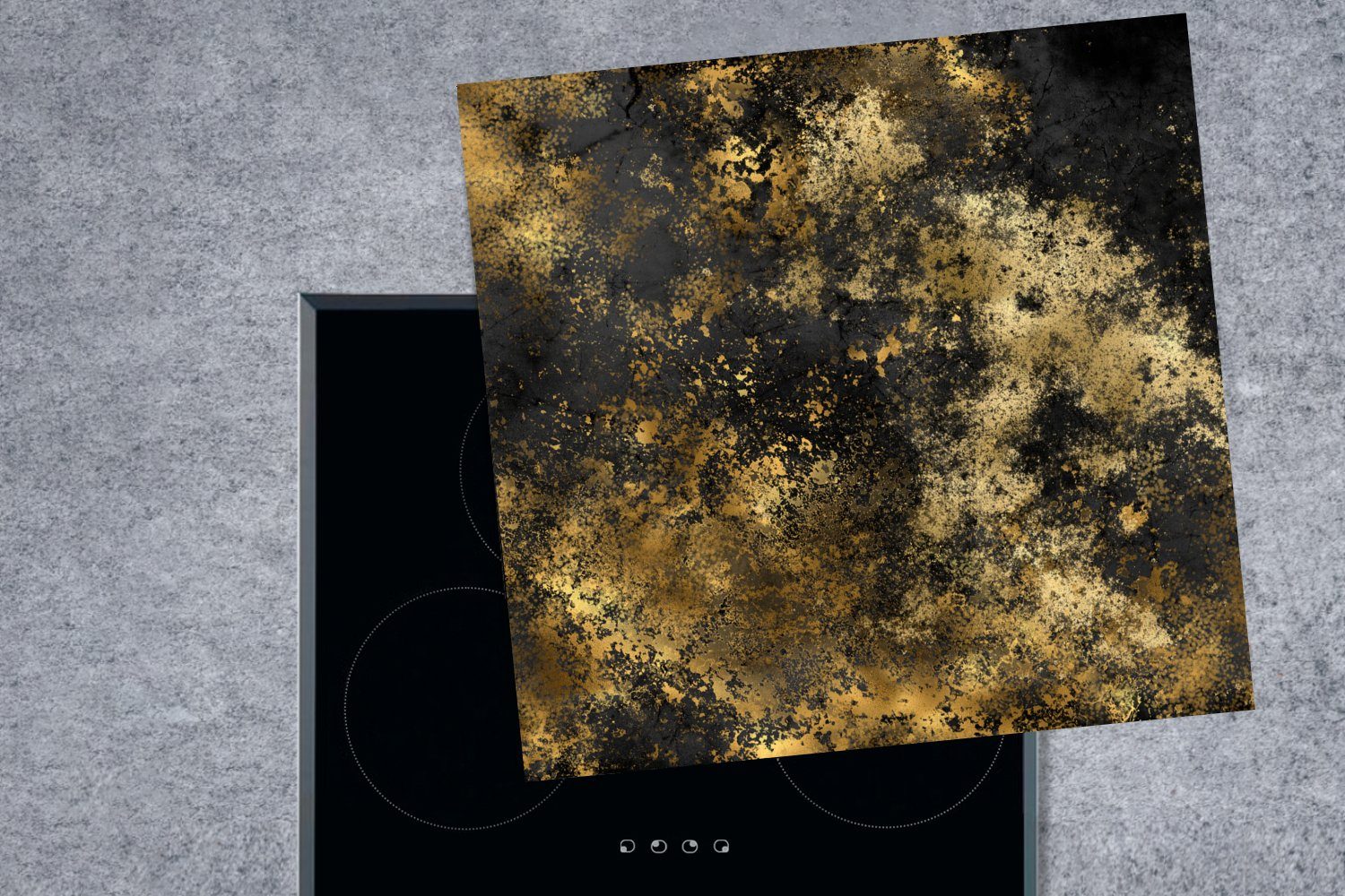MuchoWow Herdblende-/Abdeckplatte Gold - tlg), Abstrakt - Arbeitsplatte für 78x78 Ceranfeldabdeckung, cm, Luxus, küche Schwarz - (1 Vinyl