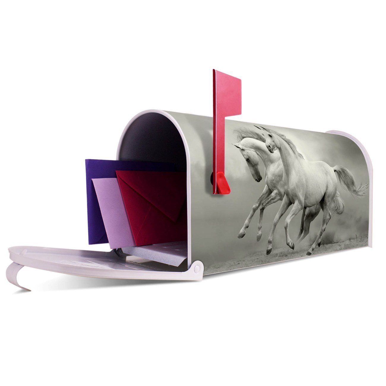 (Amerikanischer Briefkasten, original weiß 17 cm 51 USA), banjado Wilde Pferde Mailbox x 22 Mississippi Amerikanischer Briefkasten aus x SW