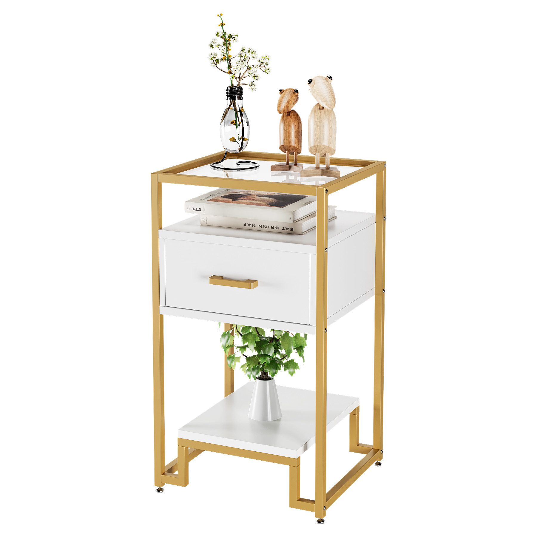 GarveeMore Nachttisch schmal Beistelltisch 40x40x78cm