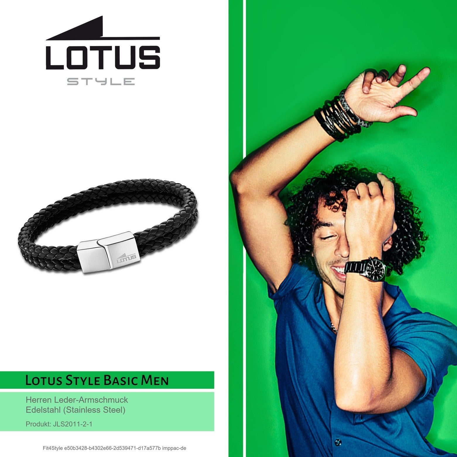 Style Steel), (Armband), Style Echtleder LOTUS für (Stainless Armband schwarz Edelstahl aus Armband Herren Lotus