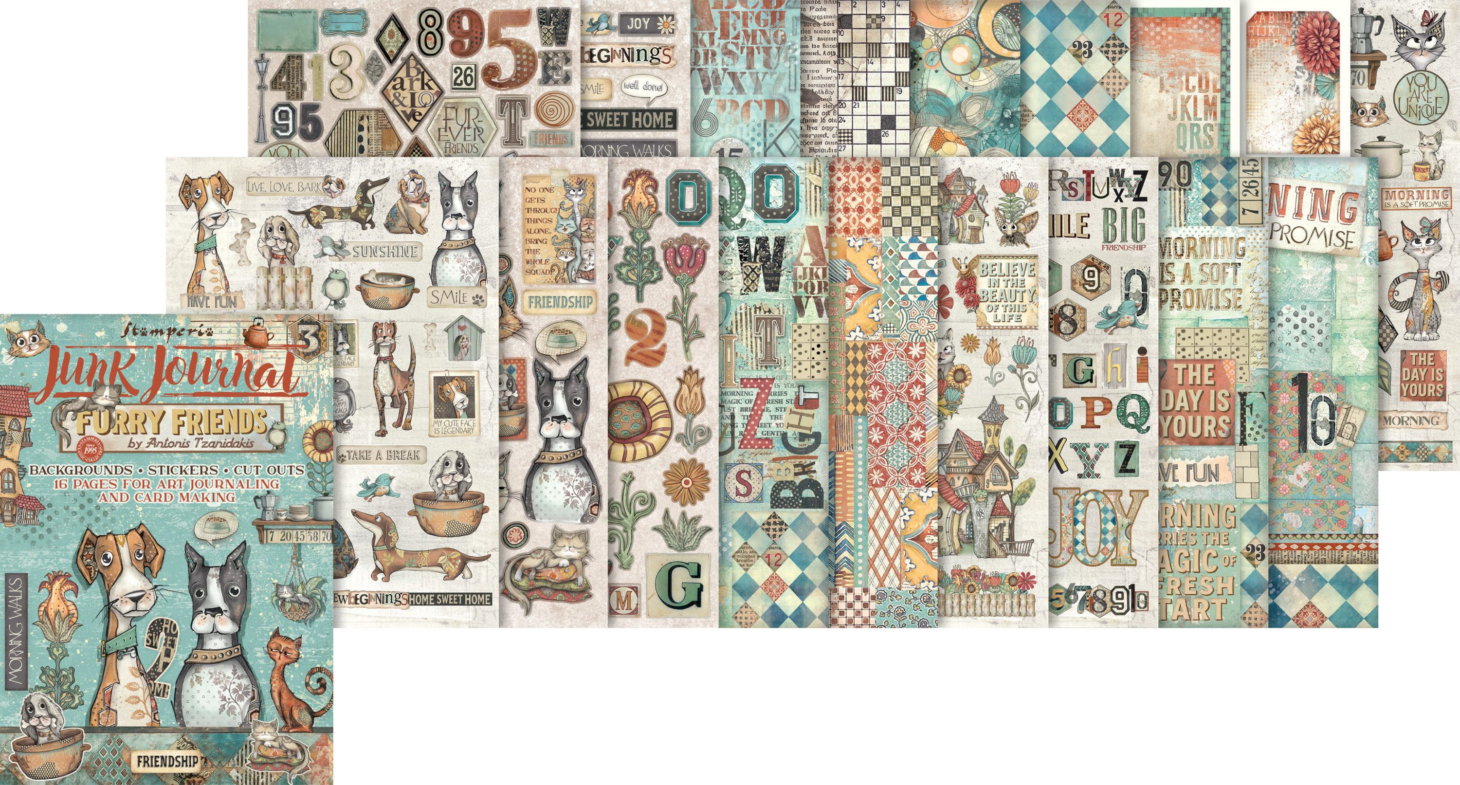 Stamperia Motivpapier Junk Journal Book Furry Friends, 16 Blatt
