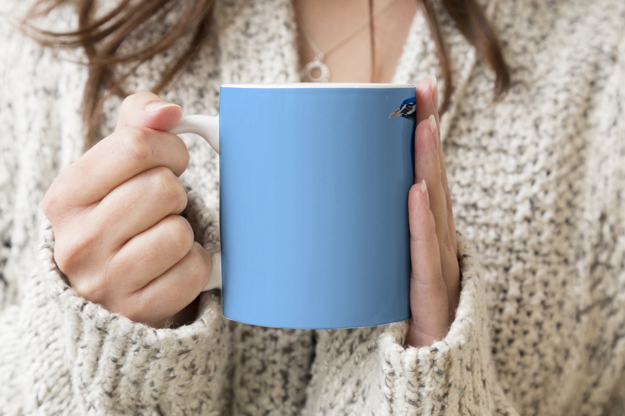 MuchoWow Tasse Pfau - Eistüte Geschenk - Keramik, Becher, Vogel, Teetasse, - Kaffeetassen, Teetasse, Eiscreme Blau 