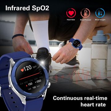 Bebinca Smartwatch (1,3 Zoll, Android iOS), Herren 2023 mit Telefonfunktion 1 GB Gedächtnis SpO2 IP68 Wasserdicht