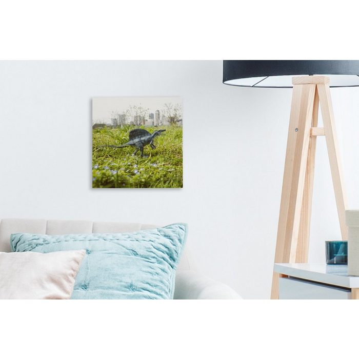 OneMillionCanvasses® Leinwandbild Dinosaurier - Gras - Klein (1 St) Leinwand Bilder für Wohnzimmer Schlafzimmer AV10332