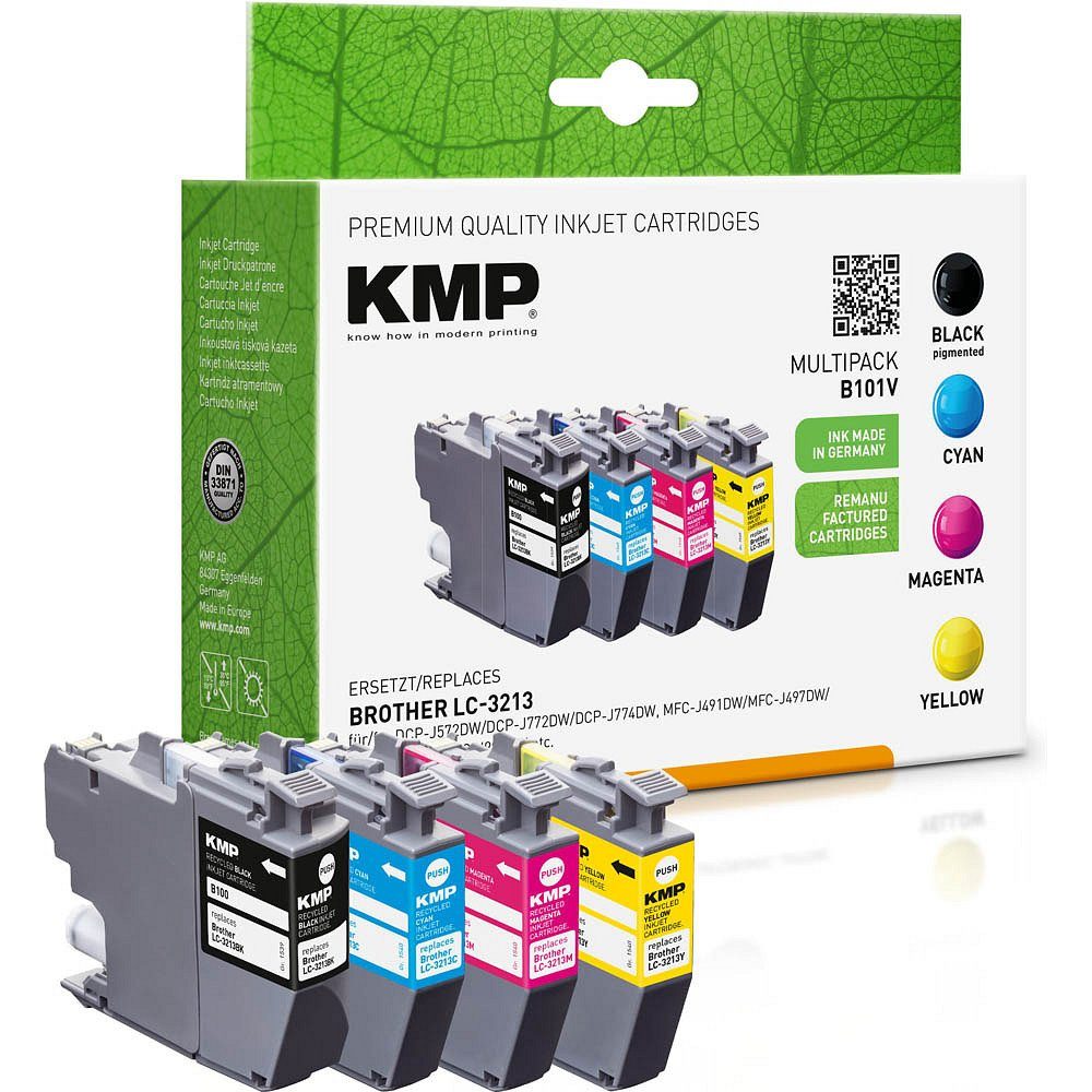 KMP 1 Tinten-Set B101V ERSETZT Brother LC-3213 - BK/C/M/Y Tintenpatrone (4 Farben) schwarz / cyan / rot / gelb