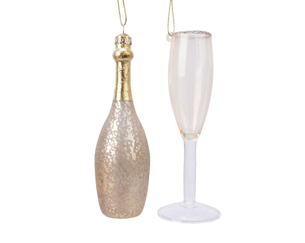 Decoris season decorations Christbaumschmuck, Christbaumschmuck Mix Sektglas und Flasche Glas, 2er Set