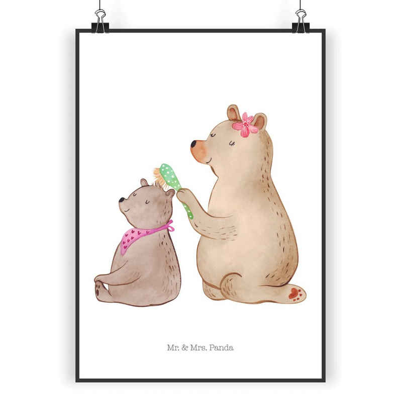 Mr. & Mrs. Panda Poster DIN A4 Bär Kind - Weiß - Geschenk, Schwester, Mutti, Mutter, Familie, Bär mit Kind (1 St), Lebendige Farben
