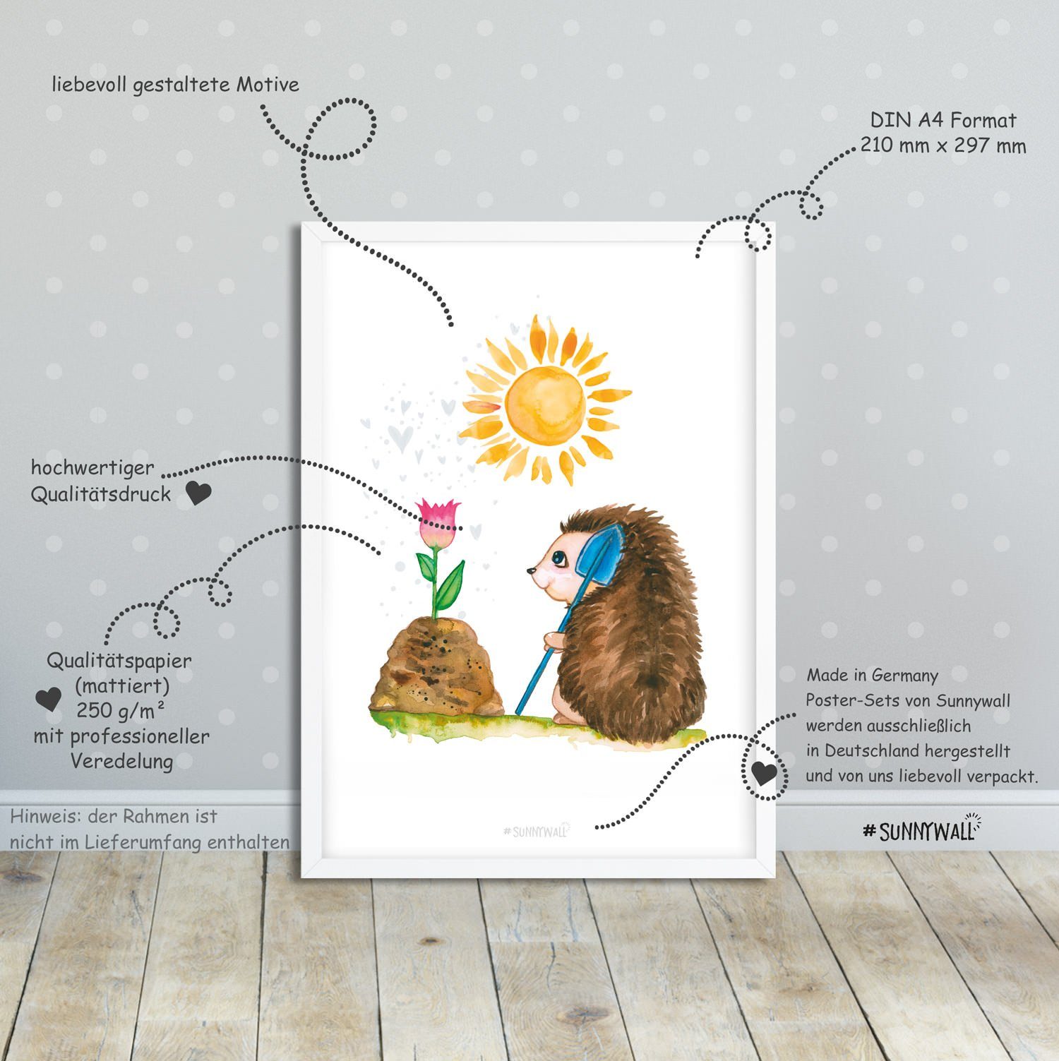 Sunnywall Poster Poster Kinderzimmer Igel Familie (4er Set), Igel Famlie (Set, 4 St), ungerahmt