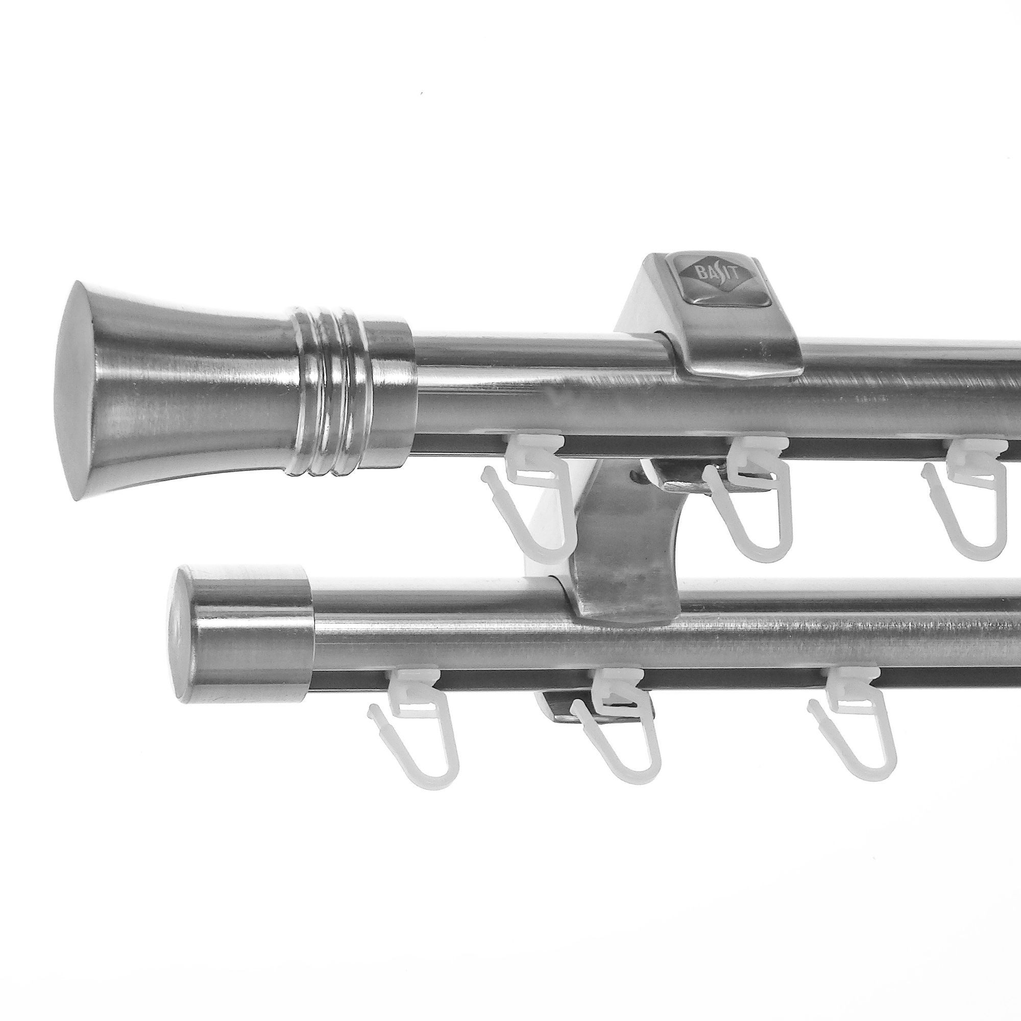 BASIT Gardinenstange Innenlauf Edelstahloptik 20mm mit Deckenträgern 600 cm E86, Ø 20 mm, 2-läufig, verschraubt, Aluminium, D60II 600 cm E86 Knauf