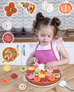 Coonoor Spiellebensmittel Kinder Küchenspielzeug Pizza, Schneidepizza Pizza aus Holz, (Set, Schneide-Spielzeug), DIY Holzspielzeug Rollenspielzeug Lernspielzeug für Kinder ab 3 Jahren