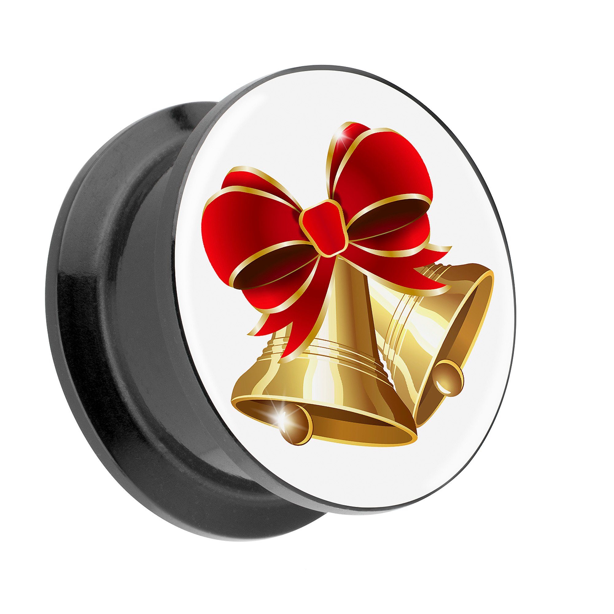 Taffstyle Plug Piercing Schraubverschluß Weihnachtsglocken Gold, Ohr Plug Flesh Tunnel Ohrpiercing Kunststoff Schraub mit Picture Motiv