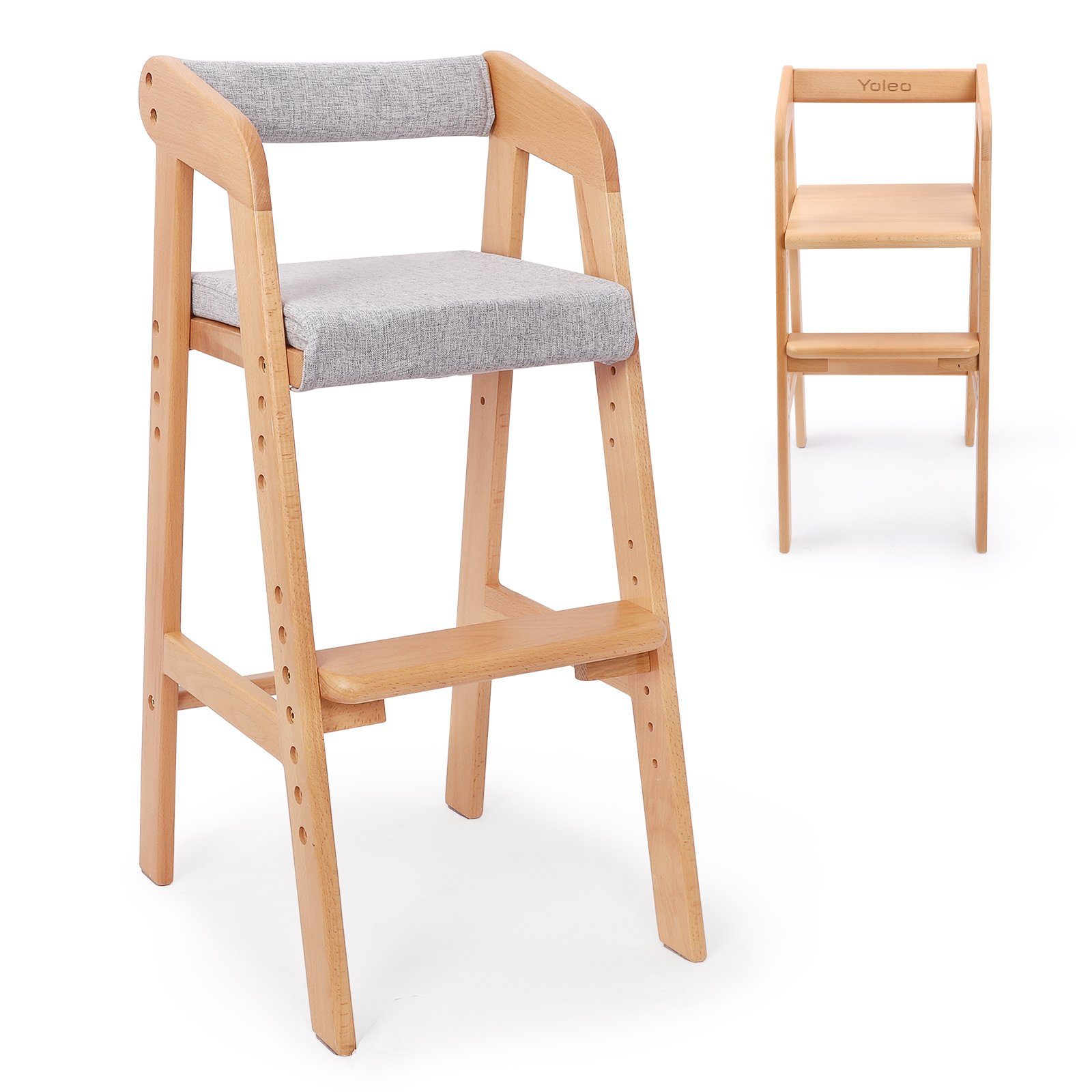 2 YOLEO Kissen 12 für Stuhl kinder Hochstuhl m. Mitwachsender Jahren Natur Hochstuhl Holz -