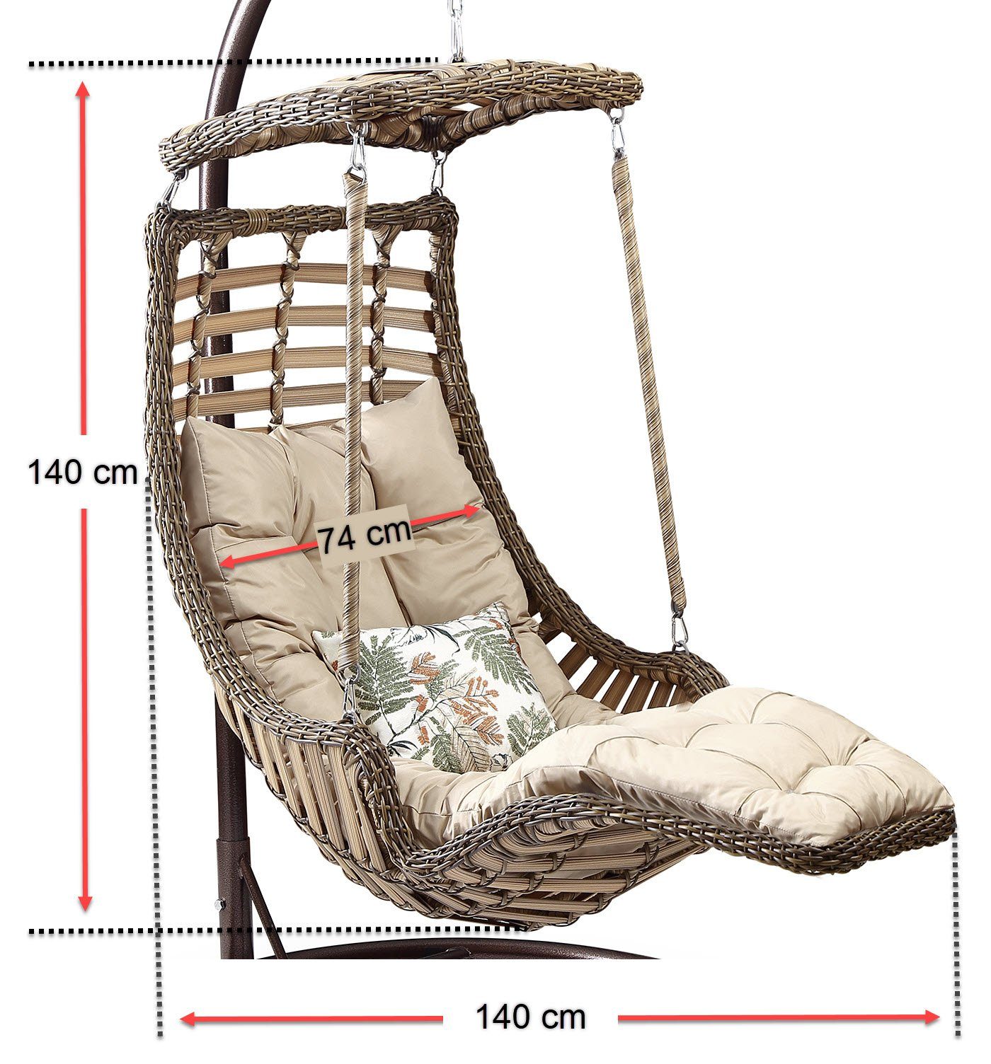 gowoll Hängesessel Hängesessel mit Gestell und Kissen Rattan Gartenschaukel (Gartenschaukel)