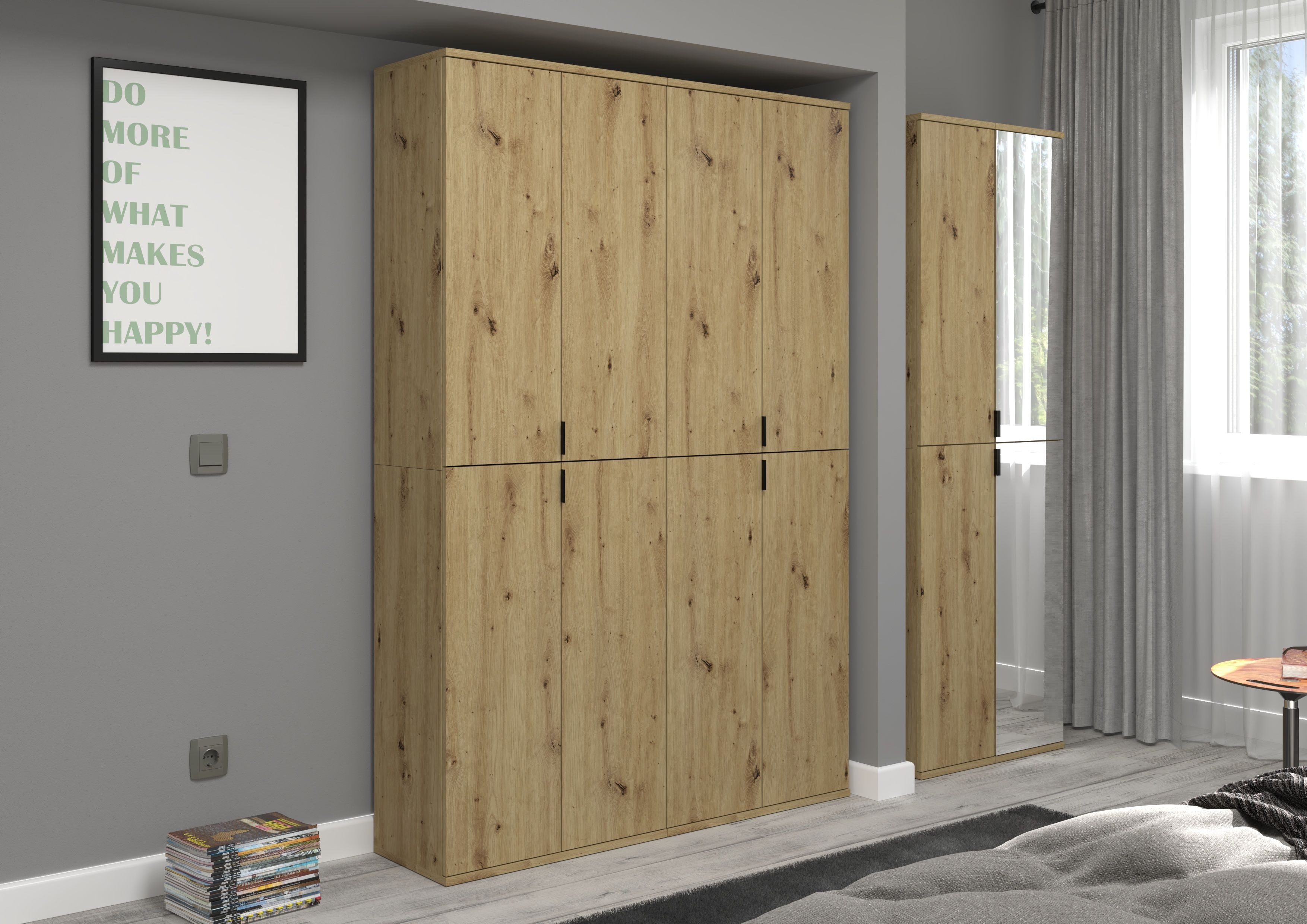 furnling Garderobenschrank Professor Breite 60 cm, 2 Spiegeltüren, 2 Türen, Artisan Eiche