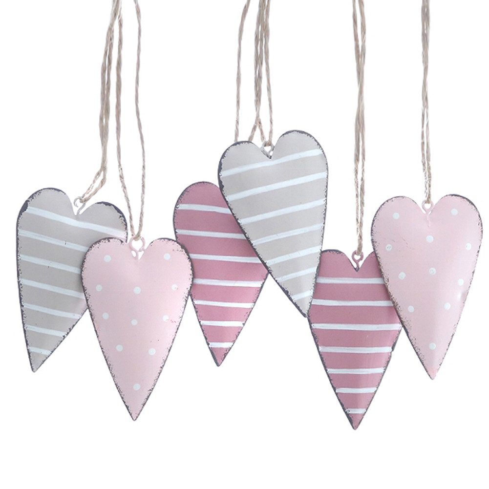 Dekohänger 6er SET Dekohänger Herz Herzen Metall Hängedekoration Anhänger Shabby