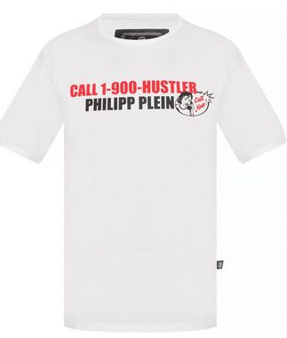 PHILIPP PLEIN T-Shirt Philipp Plein Platinium Cut CALL HUSTLER Logo Shirt Round Neck T-Shirt