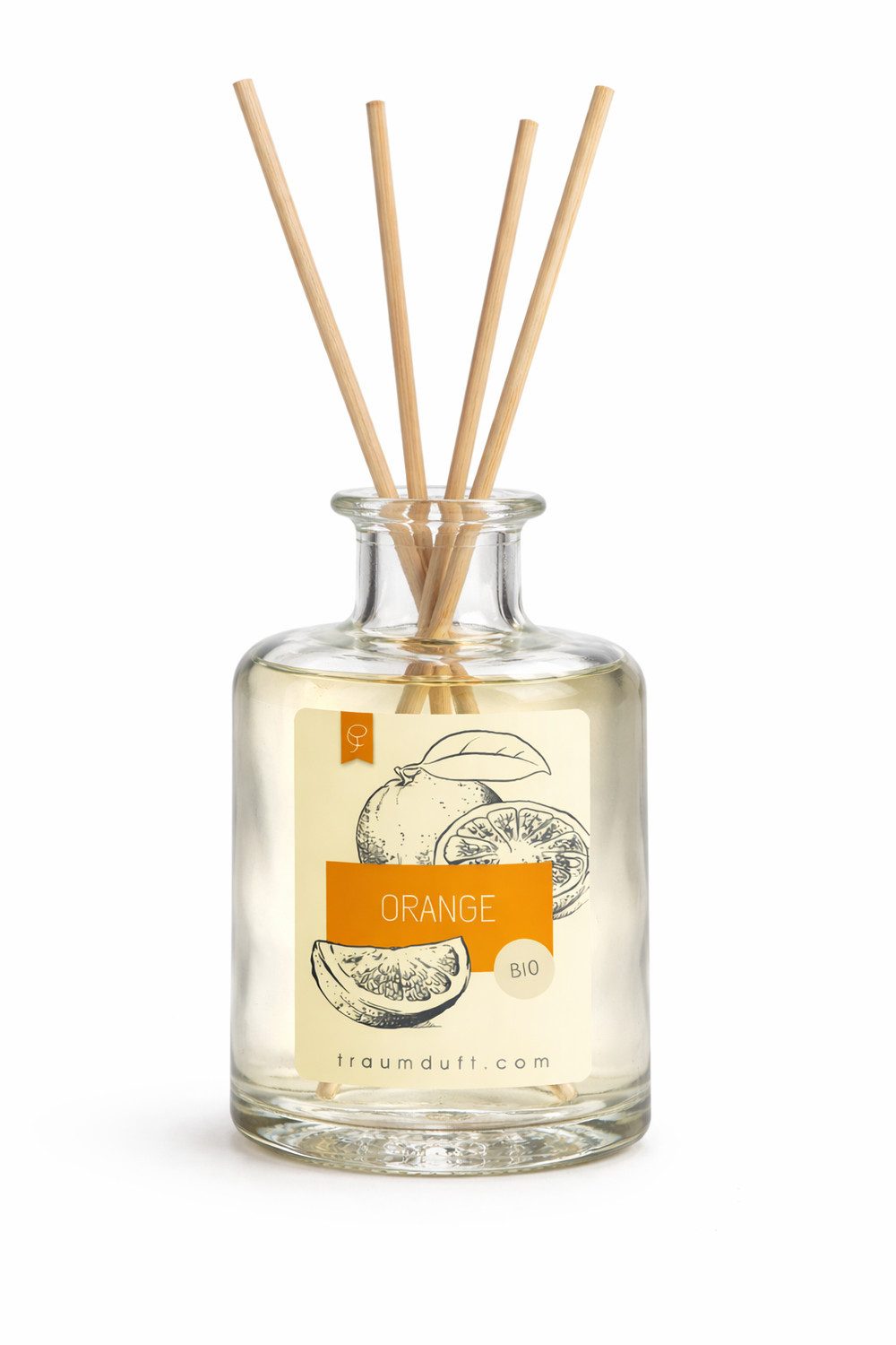 Traumduft-Manufaktur Raumduft Orange 180 ml (1-St), Raumduftflakon Mikado mit Stäbchen 180 ml