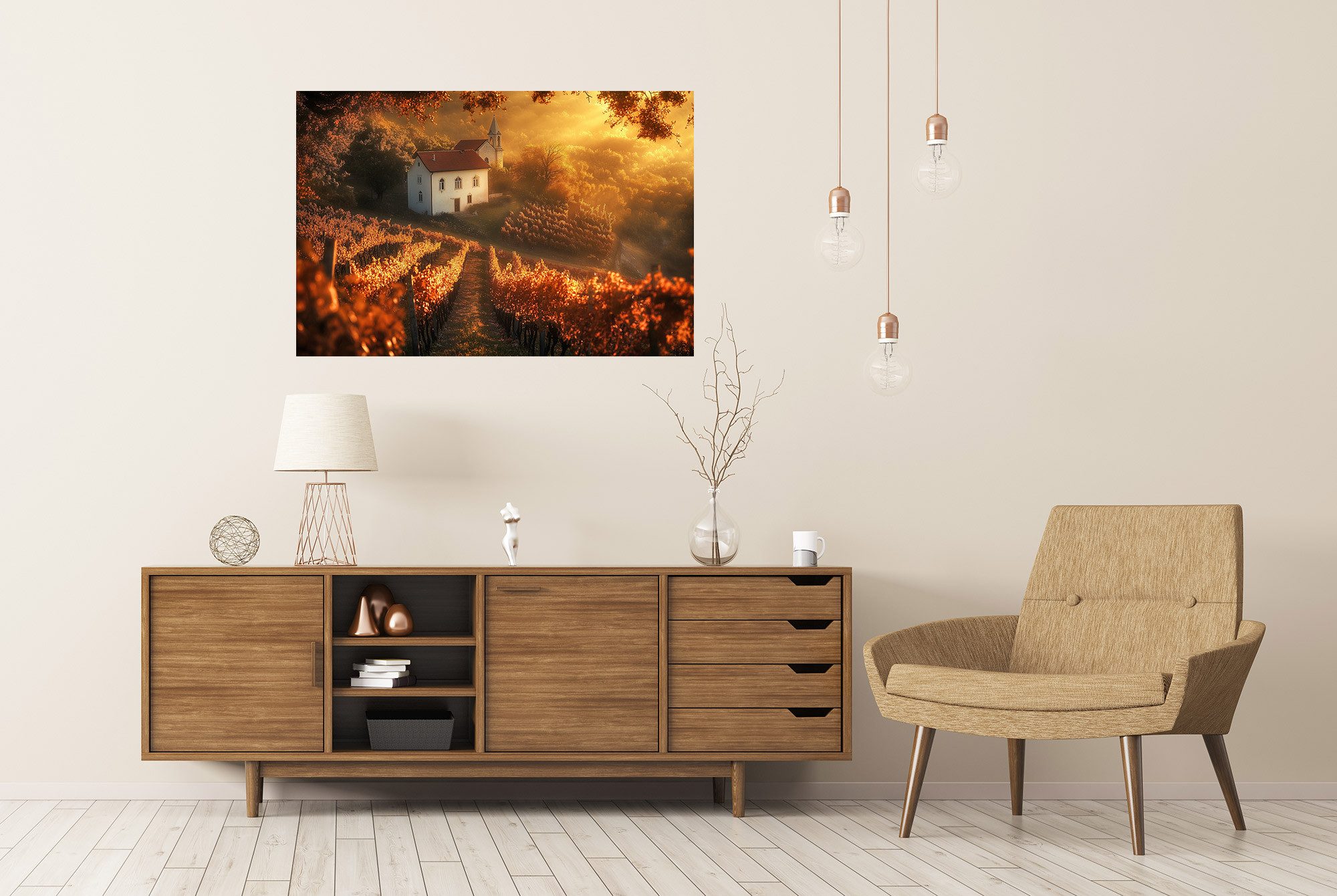 islandburner Poster, Sonnenuntergang in den goldenen Weinbergen