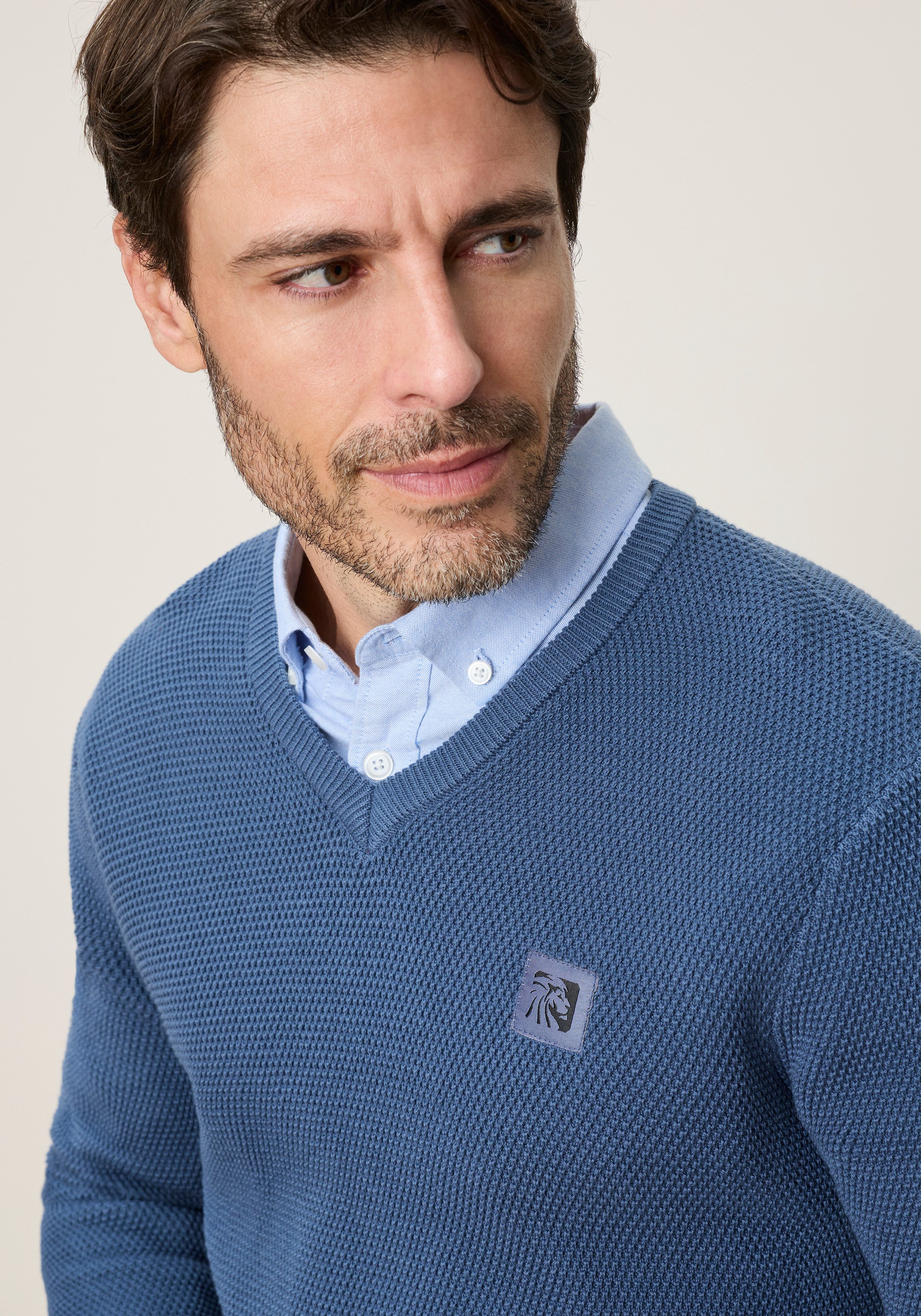 Man's World V-Ausschnitt-Pullover Neue Kollektion! Highlight Strickstruktur Strickmaterial, Rippbündchen am Ausschnitt, Regular Fit Passform