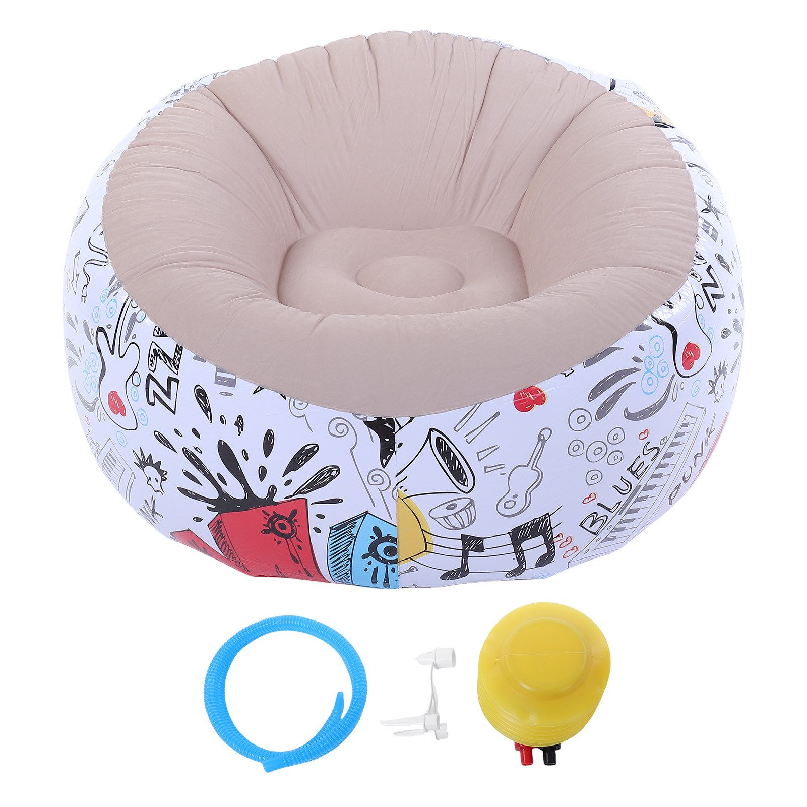GARRYFIZH Sitzsack Intex-Style Sitzsack aufblasbar: Graffiti-Design, Beflockt, Outdoor, Ergonomisches Air-Sofa mit Soft-Touch Beflockung für In- & Outdoor