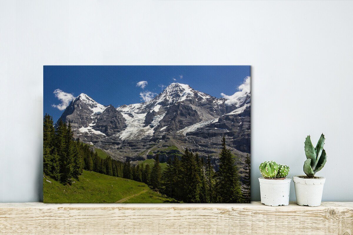 die Wanddeko, und Leinwandbilder, Eiger 30x20 der Schweiz, cm OneMillionCanvasses® Aufhängefertig, Wälder Wandbild Berge für Monch in (1 Leinwandbild St),