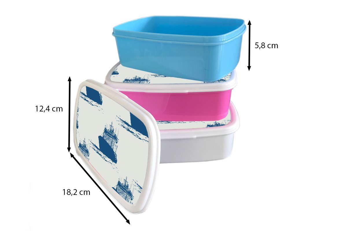 Kinder und (2-tlg), und Erwachsene, Brotbox MuchoWow Lunchbox Muster Brotdose, Jungs Mädchen weiß Kunststoff, Wasser - für für - Boot,