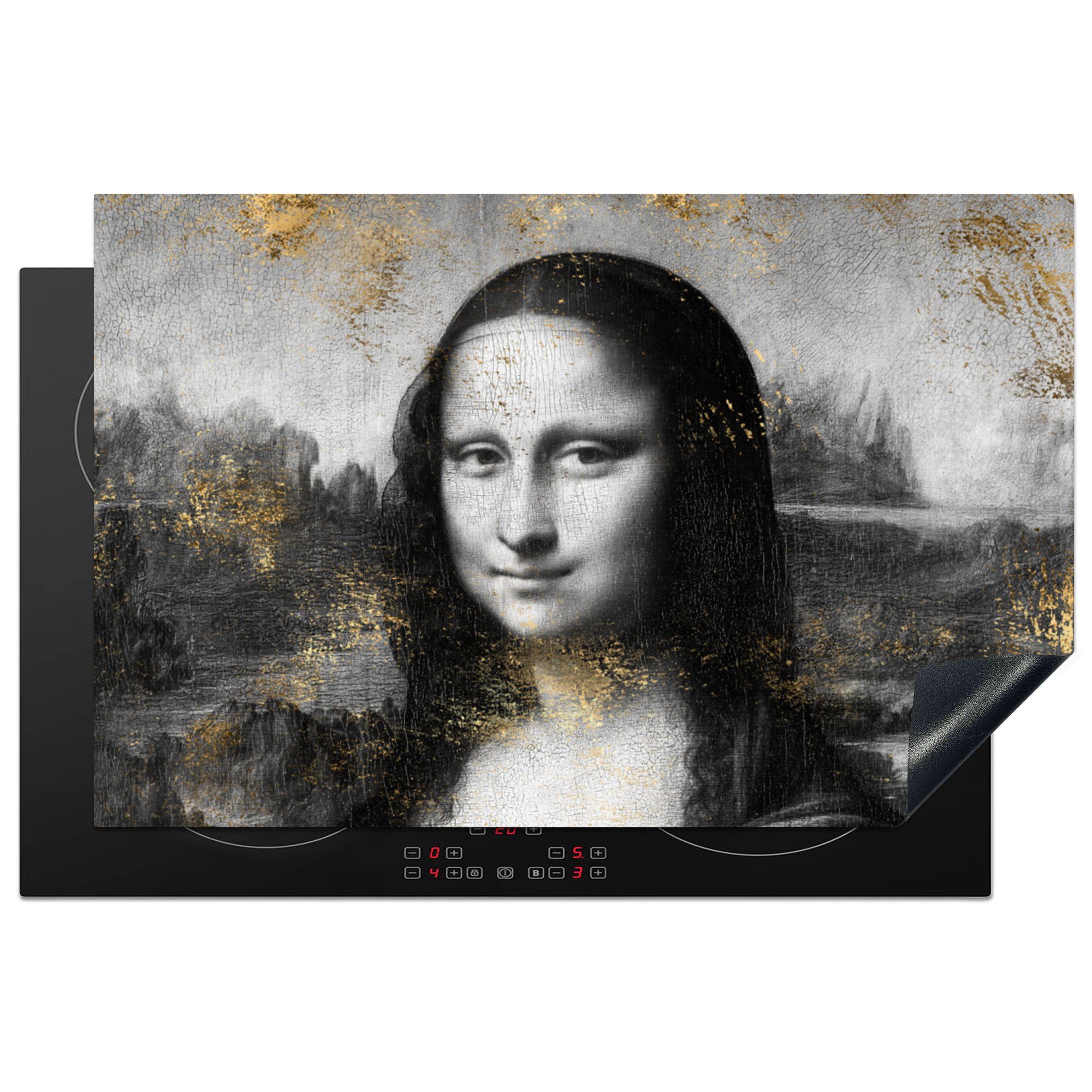 MuchoWow Herdblende-/Abdeckplatte Mona Lisa - Leonardo da Vinci - Gold, Vinyl, (1 tlg), 81x52 cm, Induktionskochfeld Schutz für die küche, Ceranfeldabdeckung