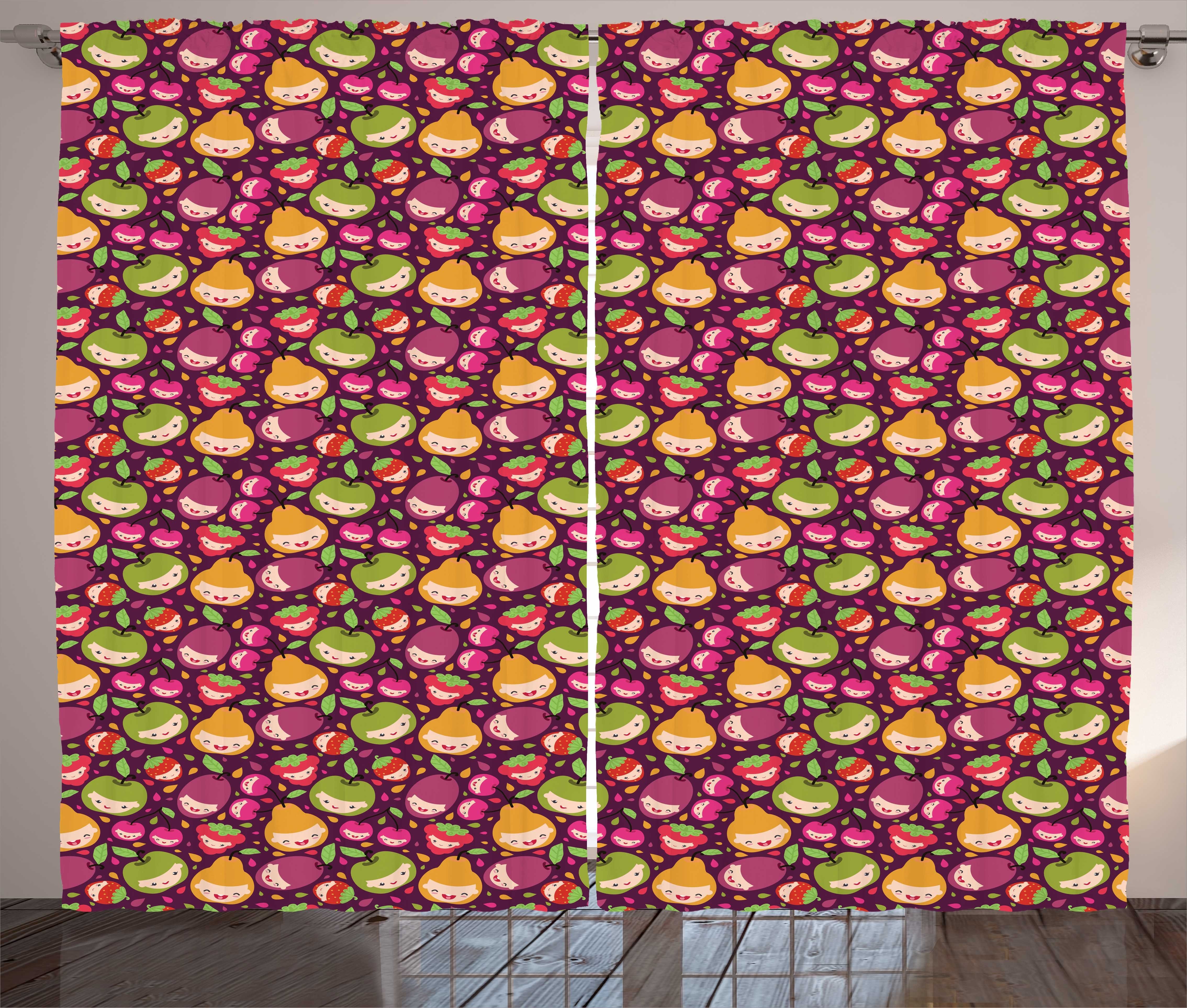 Gardine und Haken, Obst Abakuhaus, Vorhang Früchte mit Lustige Childish Schlafzimmer Kräuselband Design Schlaufen
