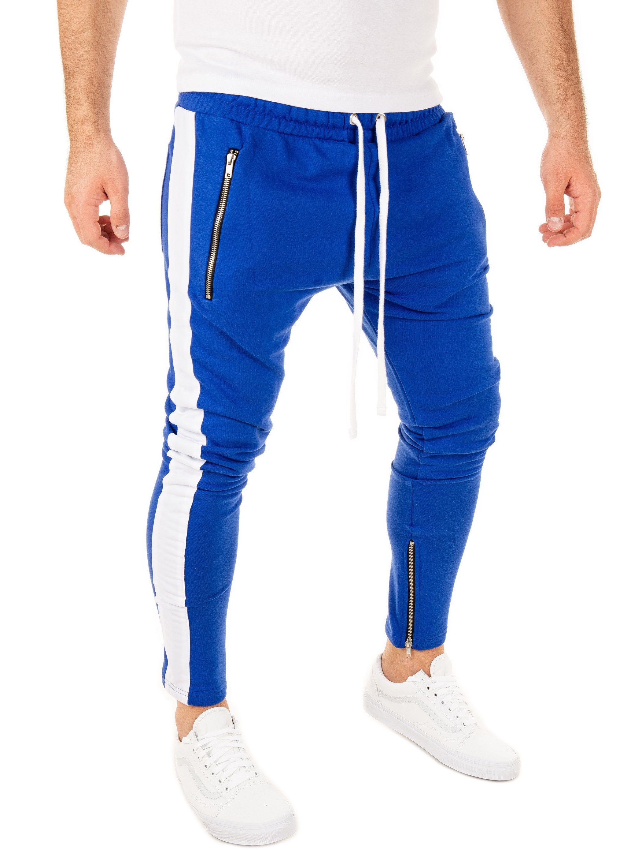 Pittman Jogginghose PITTMAN - Retro Track Pant Zip (1-tlg) mit elastischem, Bund mit Kordelzug Blau (blue / white 0301)