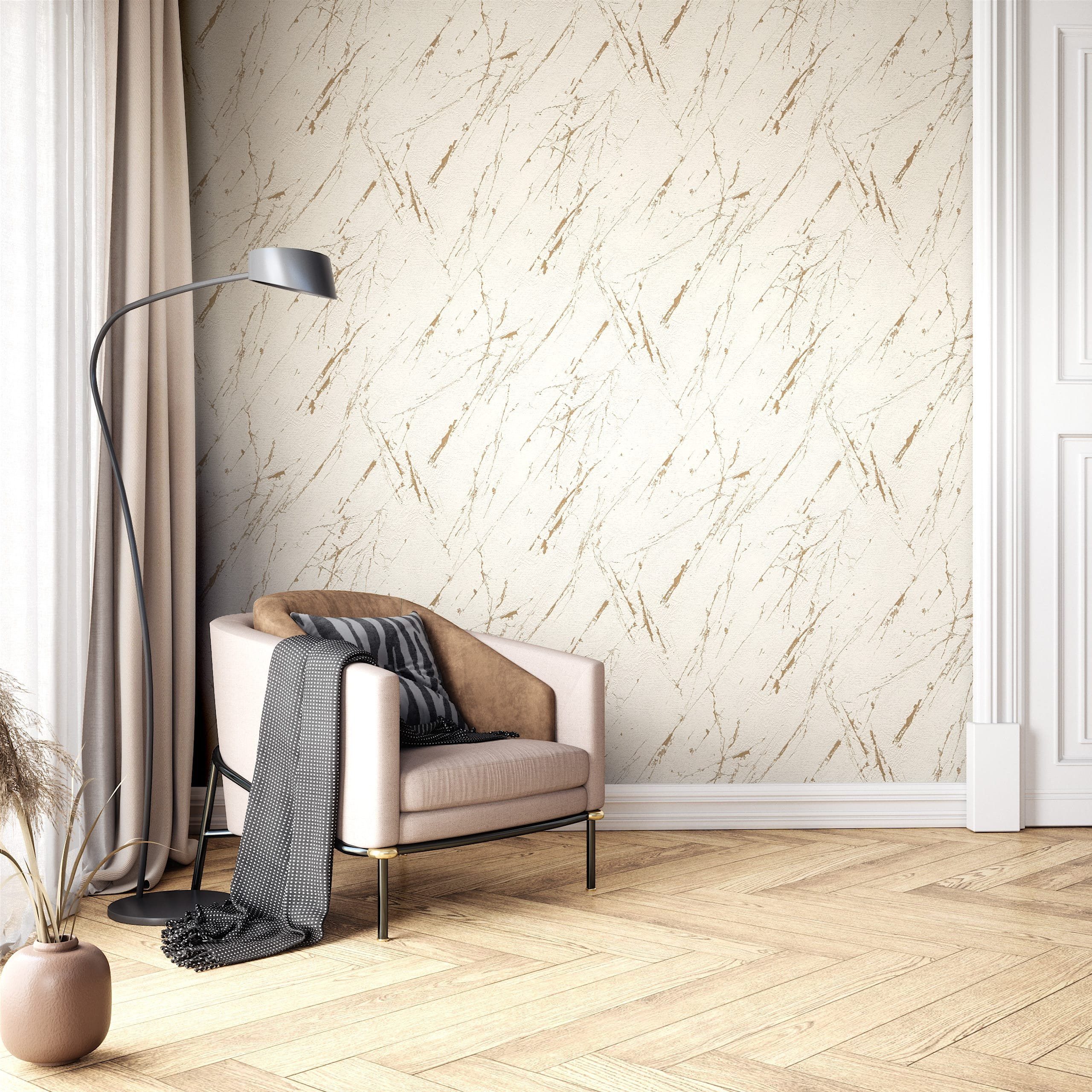Newroom Vliestapete Marmora 04 Tapete Marmoroptik Marmor,Metallic, Beige Tapete Modern Marmor - Marmoroptik Marmor-Tapete Creme Gold 3D Optik Glamour Metallic f – Bild 4 von 4