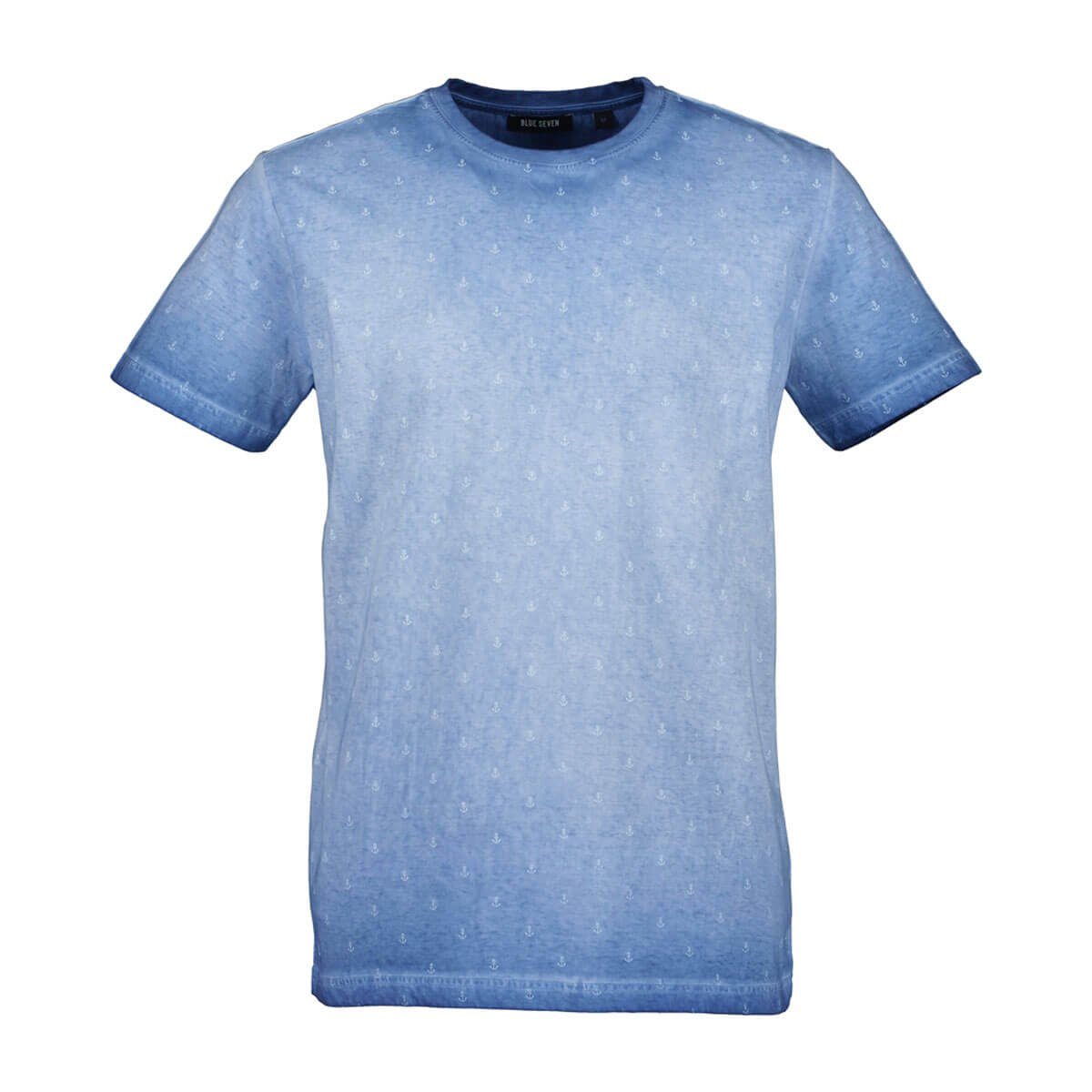 Kurzarm-Sommershirt Seven - Blue Rundhals Shirt Anker-Allover-Print Herren mit T-Shirt
