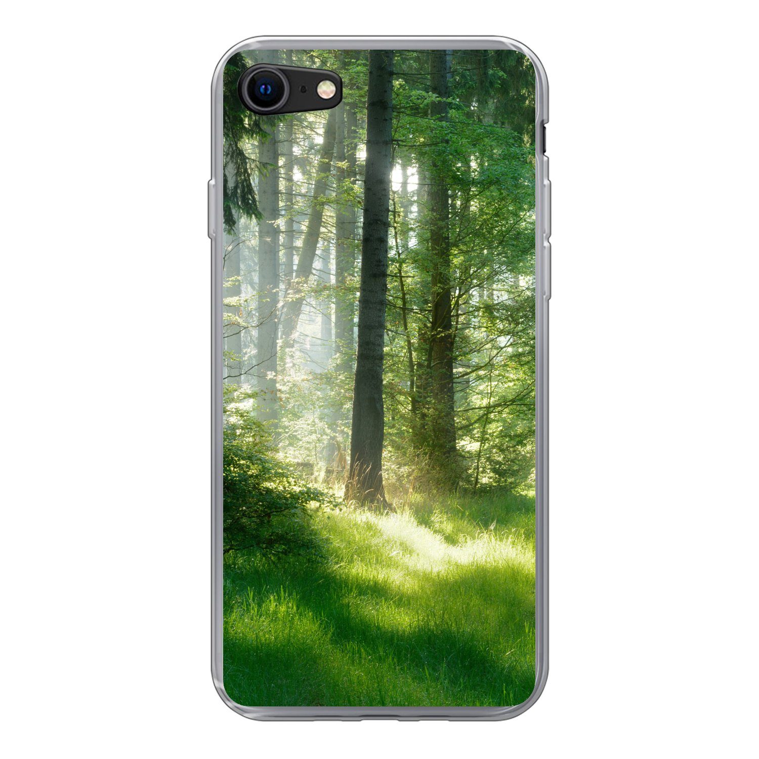 MuchoWow Handyhülle für Apple iPhone 7 Natur - Bäume - Wald - Grün - Sonne - Gras - Pflanz, Smartphone-Bumper, Print, Handy Schutzhülle Dünn