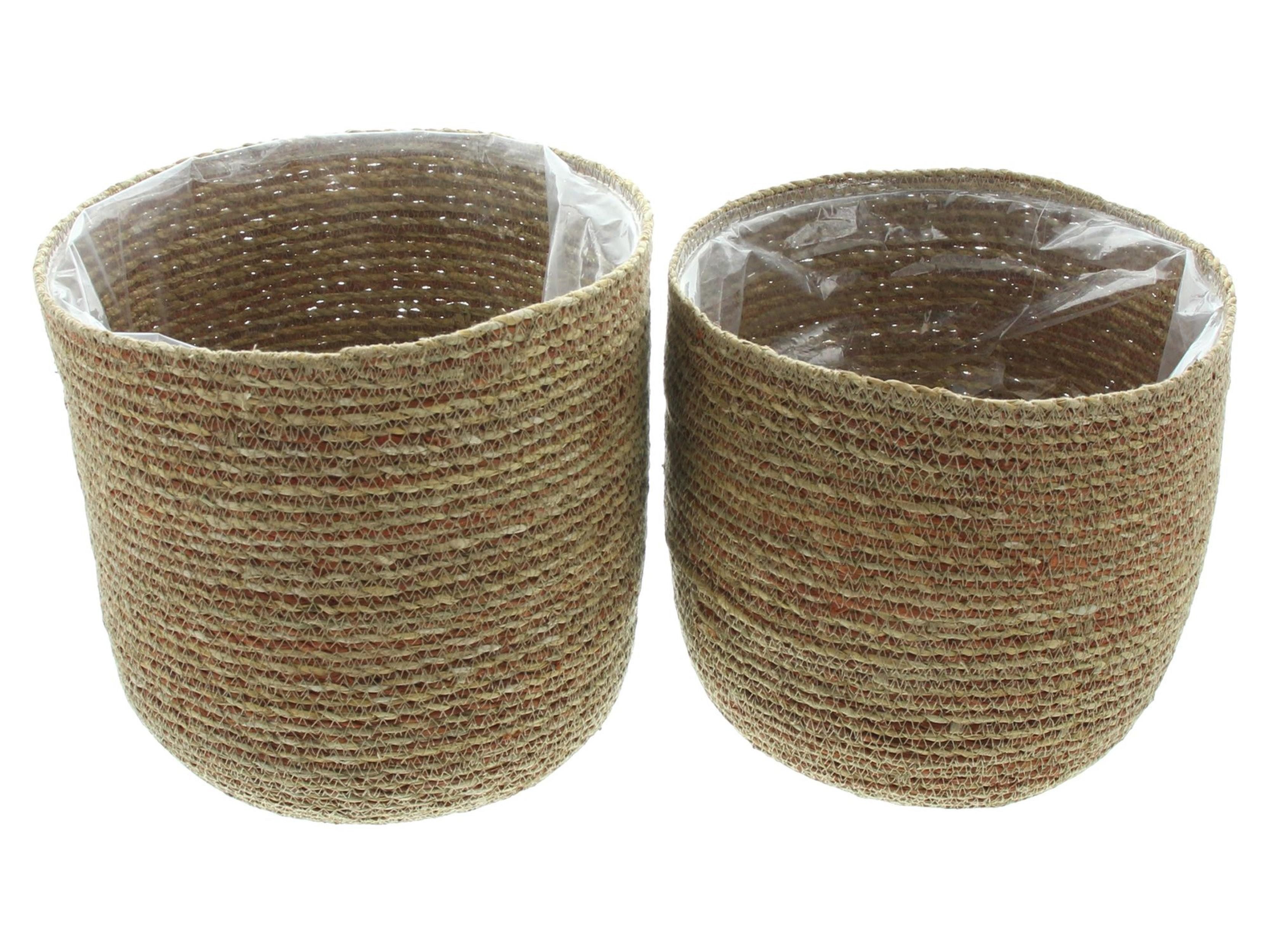 Allzweckkorb 2x Pflanzkorb Terra Seegras braun/rot – Blumentopf, Pflanzkübel